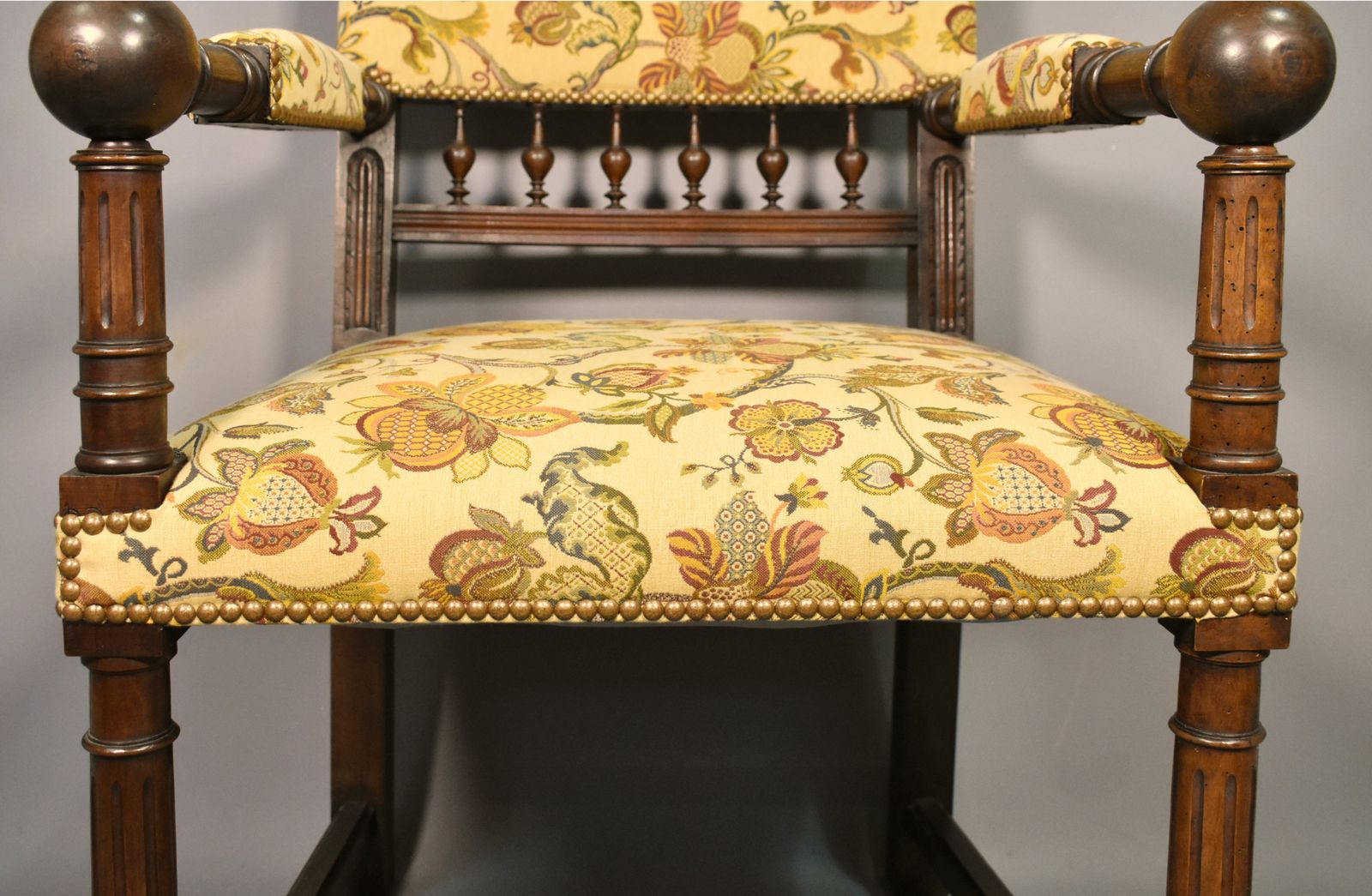 1084.0 French Antique Upsholstered Armchair In Walnut Transitional Renaissance Revival photo
