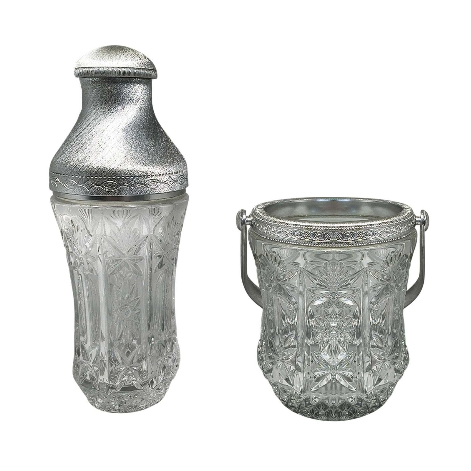 Italiaanse mid-century cocktailset van geslepen kristal en geborsteld metaal door Arir, jaren 1960
