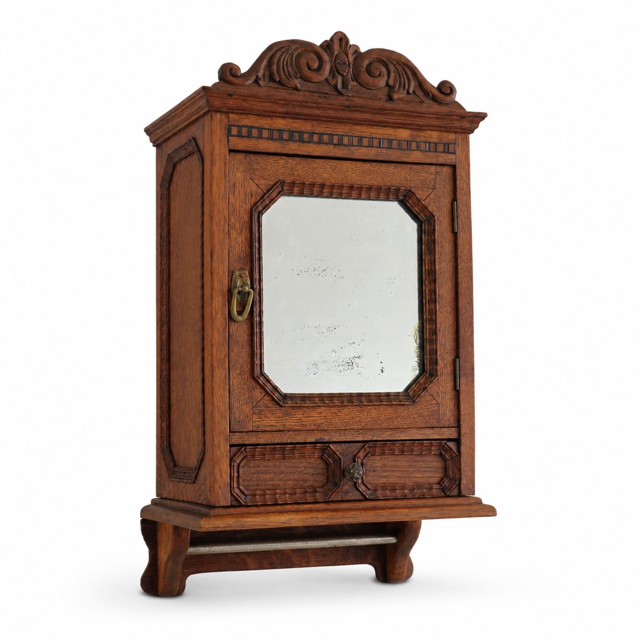 Antique Oak Bathroom Cabinet Mirror Wall Cabinet Secret Compartment Drawer