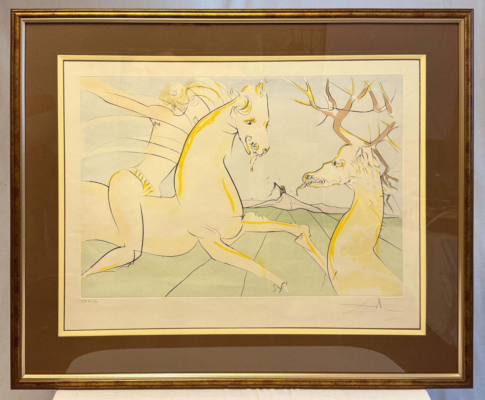 photo furniture Salvador Dalí "Le Cavalier Et Le Cerf" Uit "Le Bestiaire De La Fontaine" Gesigneerd