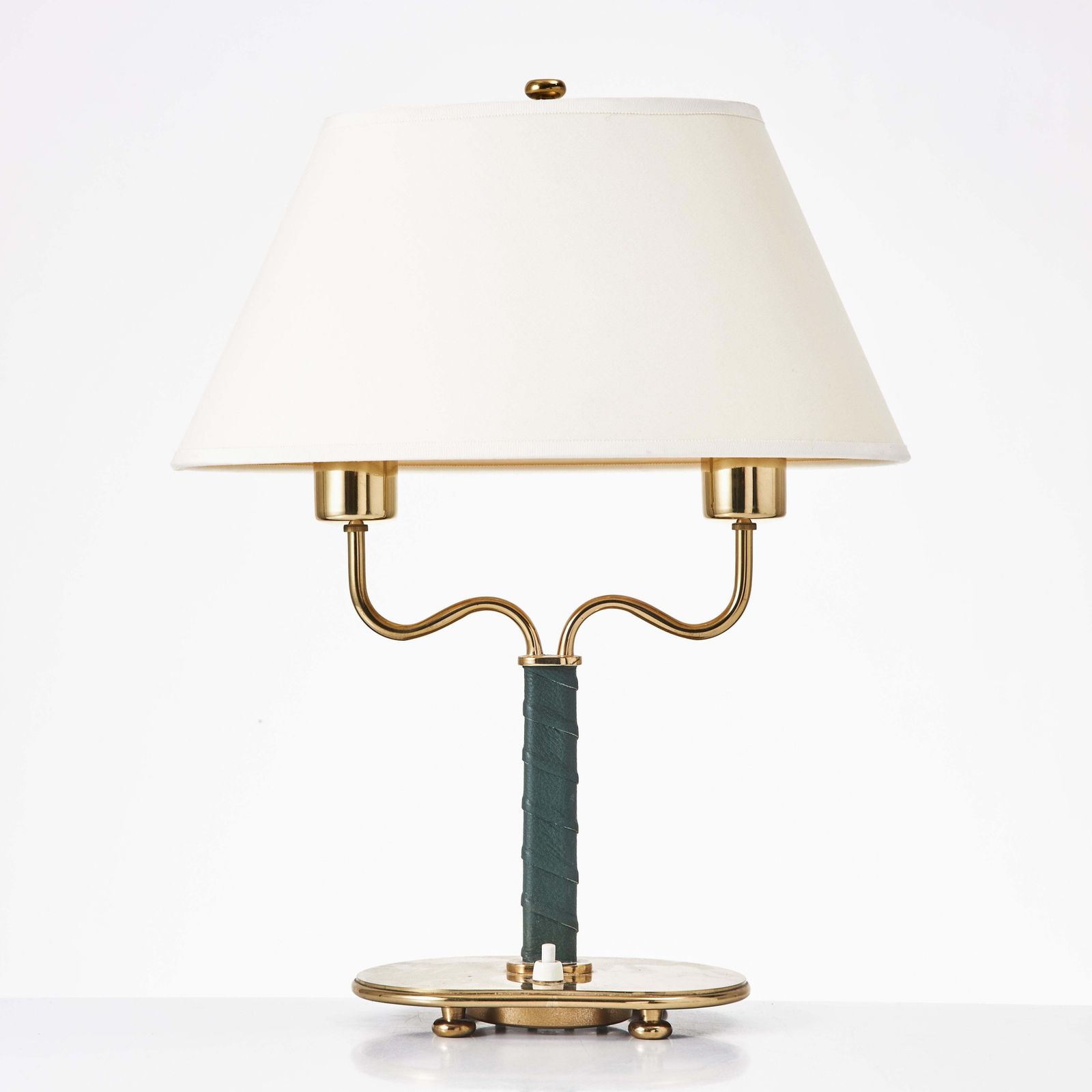 Table Lamp 2388 By Josef Frank, Brass Frame With Green Leather, Sweden photo vintage