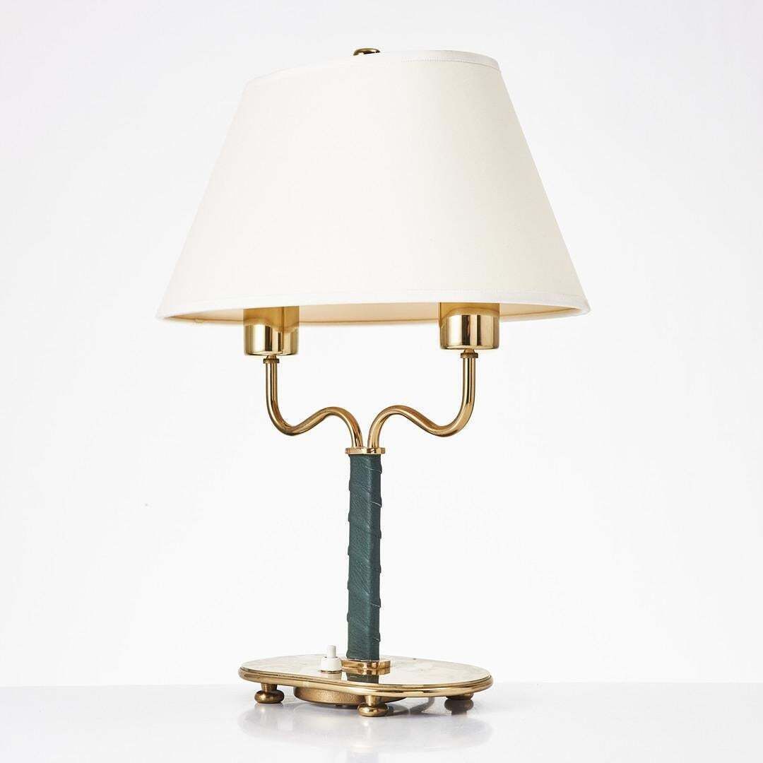 2225.0 Table Lamp 2388 By Josef Frank, Brass Frame With Green Leather, Sweden photo