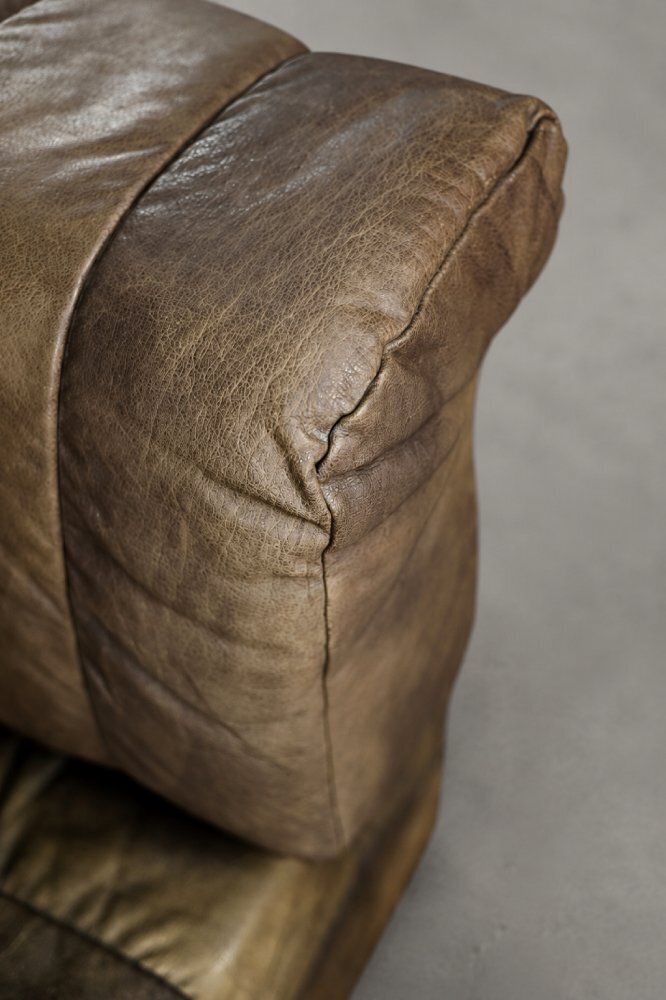 photo for sale Vintage Mid Century Modern Brutalist German Brown Leather 2 Seater Sofa, 1970s