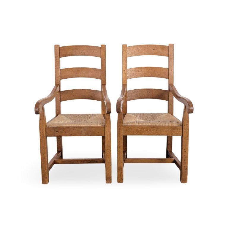 Set van 2 fauteuils, eiken, Franse landelijke stijl, vlechtwerk van riet