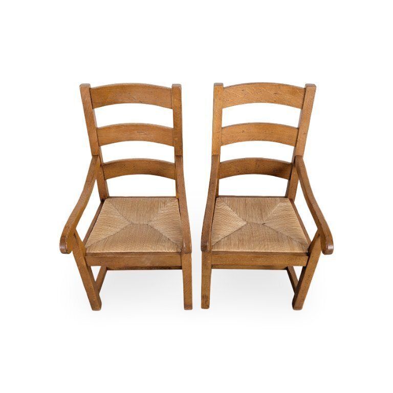 Set van 2 fauteuils, eiken, Franse landelijke stijl, vlechtwerk van riet photo furniture