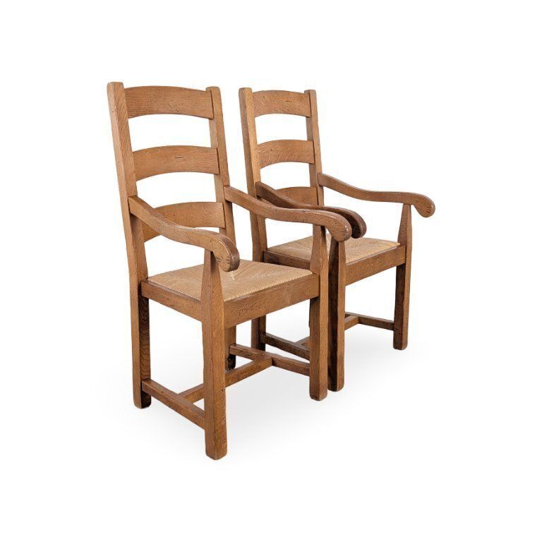 Set van 2 fauteuils, eiken, Franse landelijke stijl, vlechtwerk van riet photo for sale