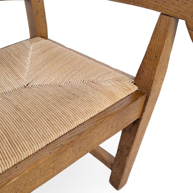 Set van 2 fauteuils, eiken, Franse landelijke stijl, vlechtwerk van riet photo vintage