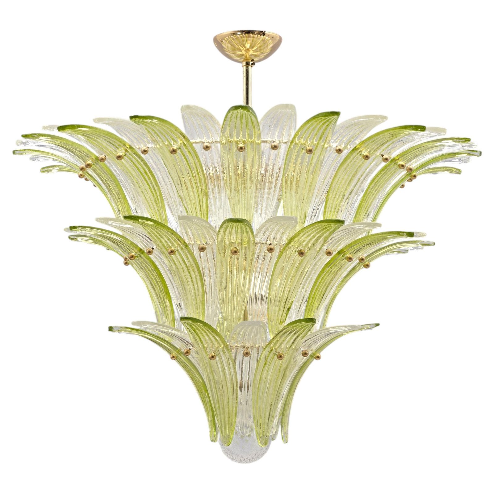 Mid-Century Murano glazen palmette-kroonluchter in groen en helder glas, Italië