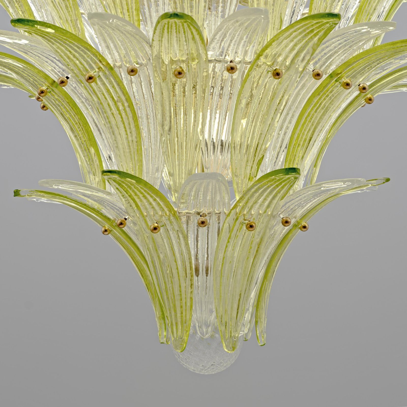 Mid-Century Murano glazen palmette-kroonluchter in groen en helder glas, Italië photo 4795.0