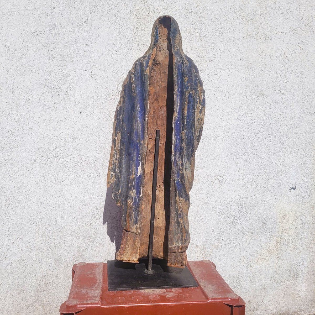 Polychrome Carved Wooden Virgin In Prayer, 16th Century, Italy photo for sale