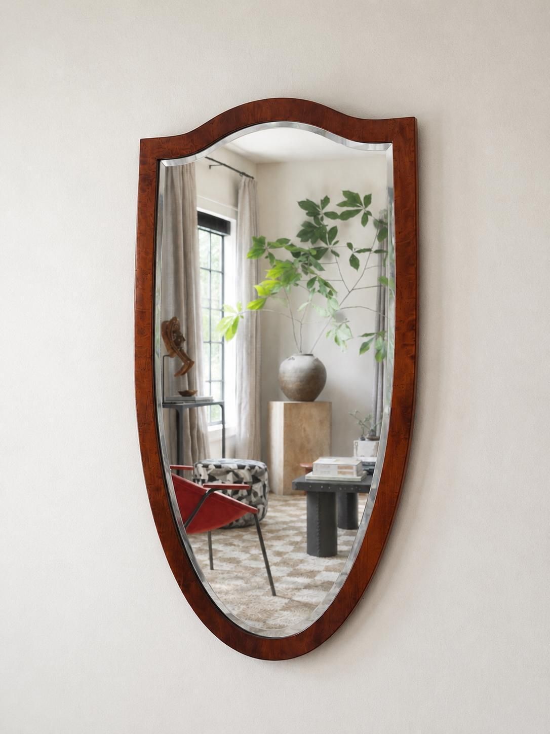 Early Biedermeier Large Antique Pearwood Shield Wall Mirror, Vienna, 1820s photo furniture