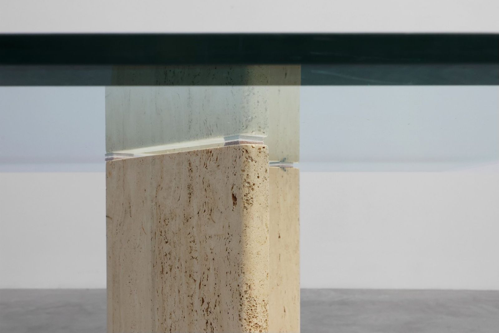 Mid‑Century Italian Dining Table With Glass Top And Travertine Base, 1970s photo 5582.0