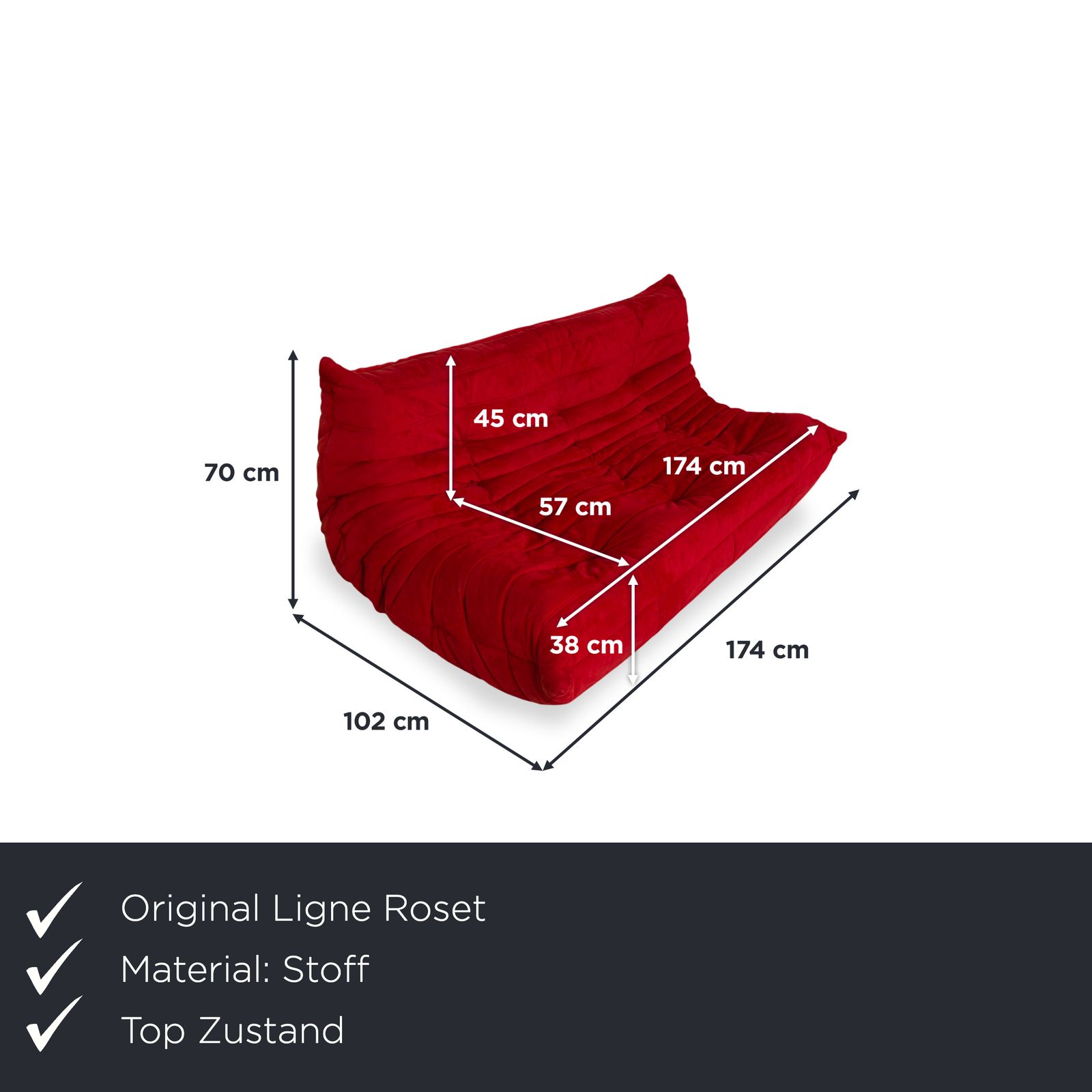 Ligne Roset Togo Fabric Three Seater Sofa In Red photo furniture