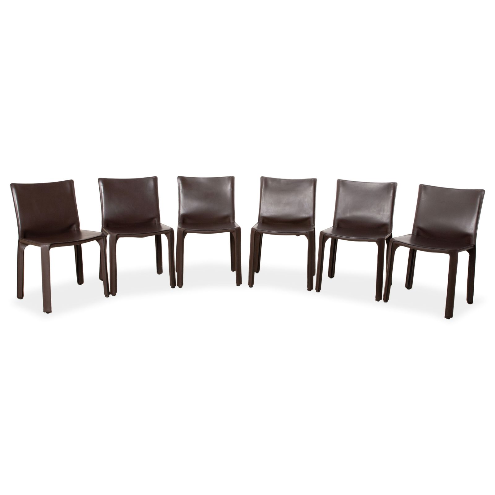 Lot de 6 chaises Cassina Cab 412 en cuir, marron