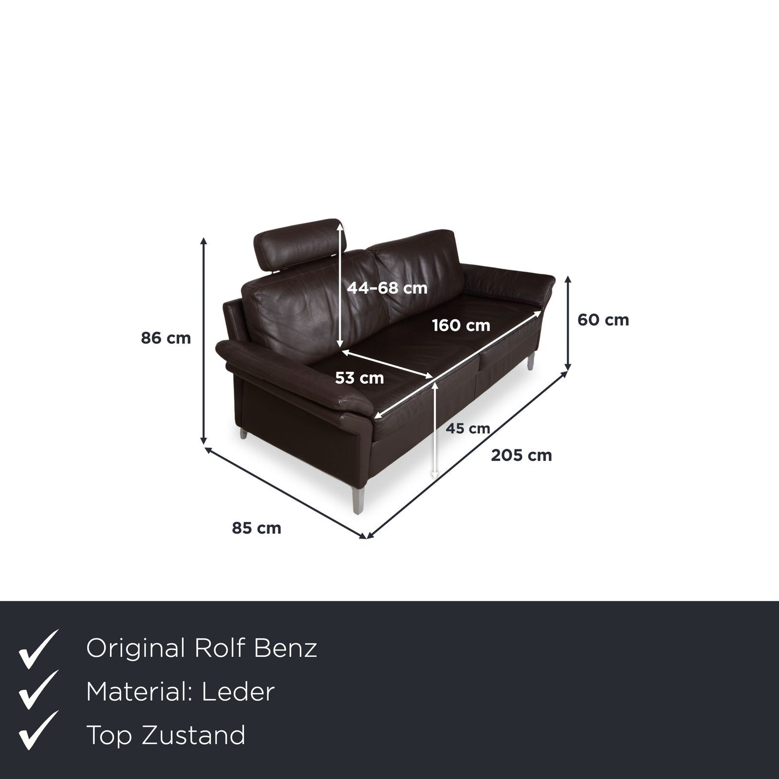 Canapé 3 places en cuir Rolf Benz 3300 brun, appuie-tête à réglage manuel photo furniture