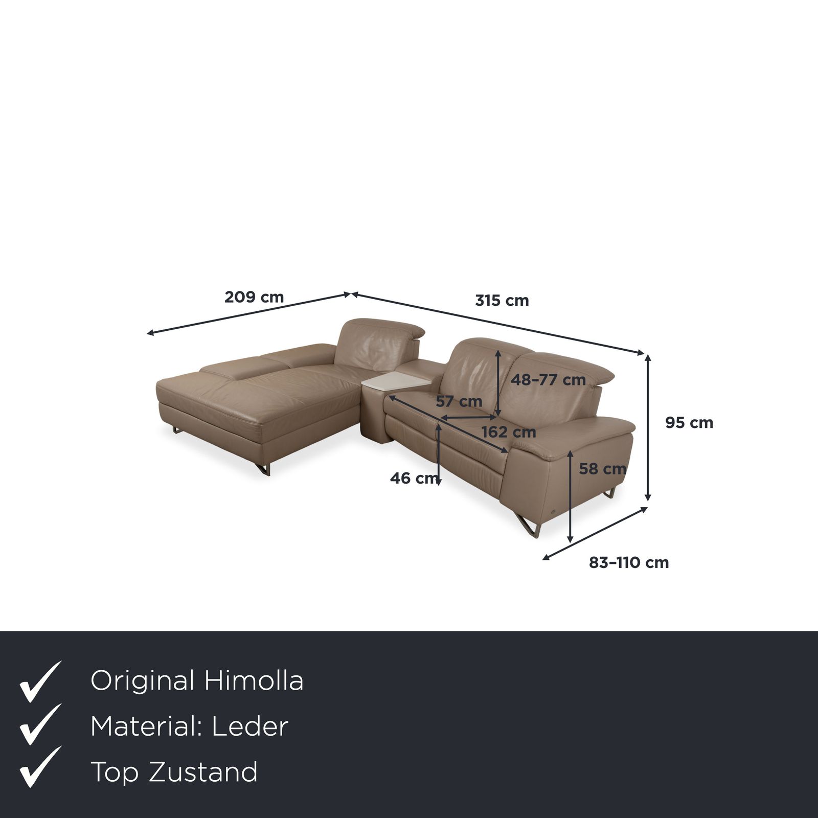 Himolla 1401 Leren Hoekbank Bruin Taupe Manuele Functie photo furniture
