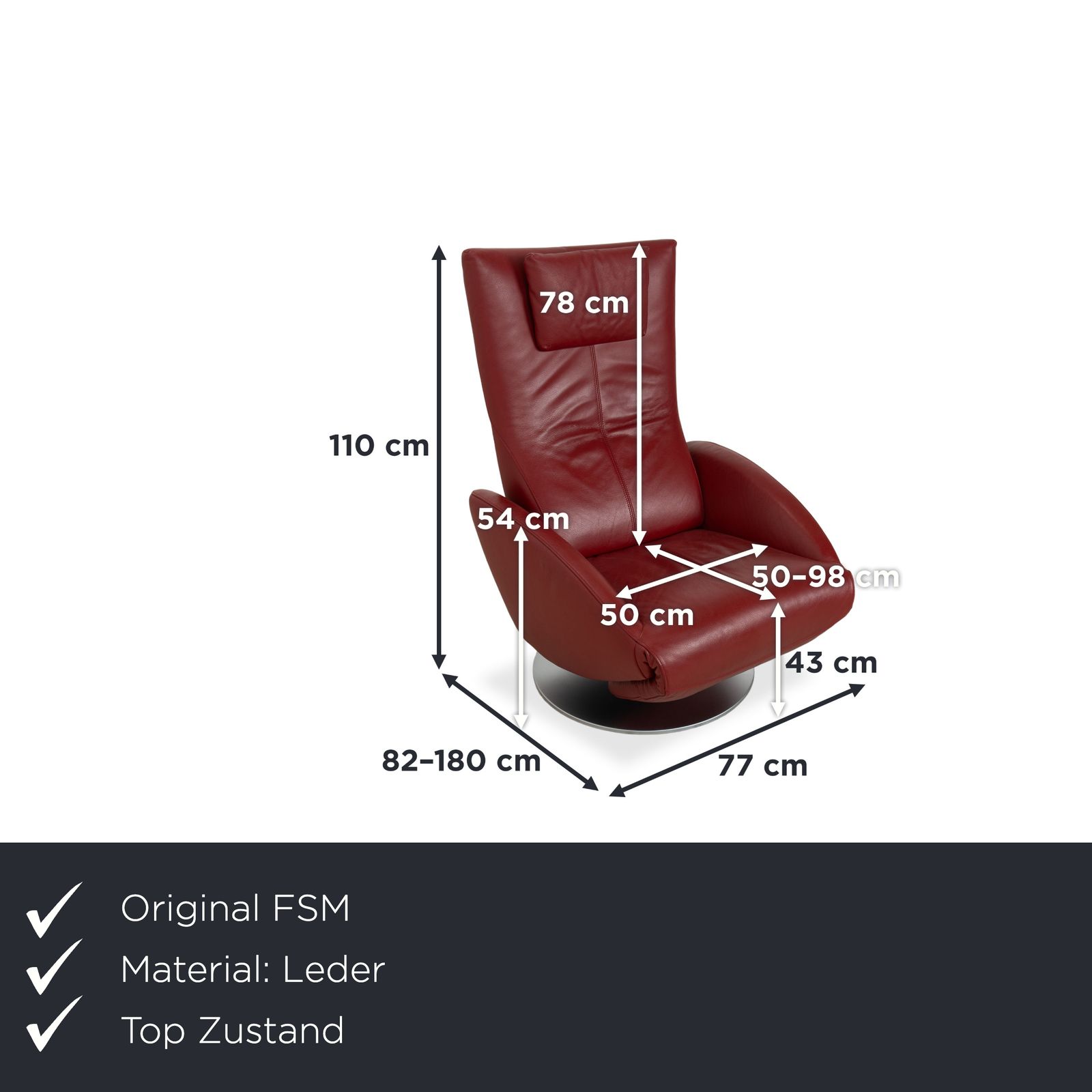 Fauteuil FSM Mate en cuir rouge, fonction électrique photo furniture