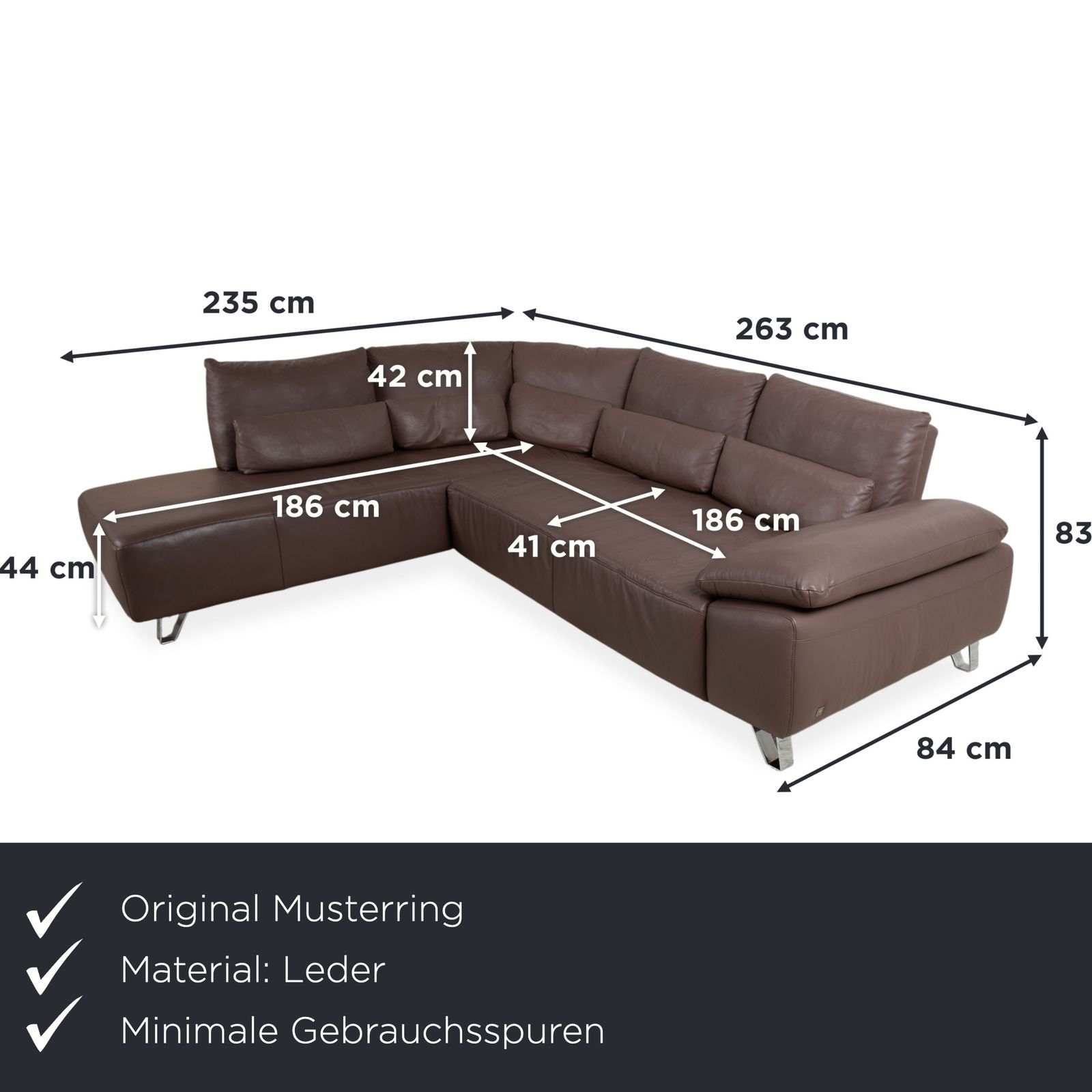 Musterring Mr680 Leather Corner Sofa Brown Manual Function photo furniture