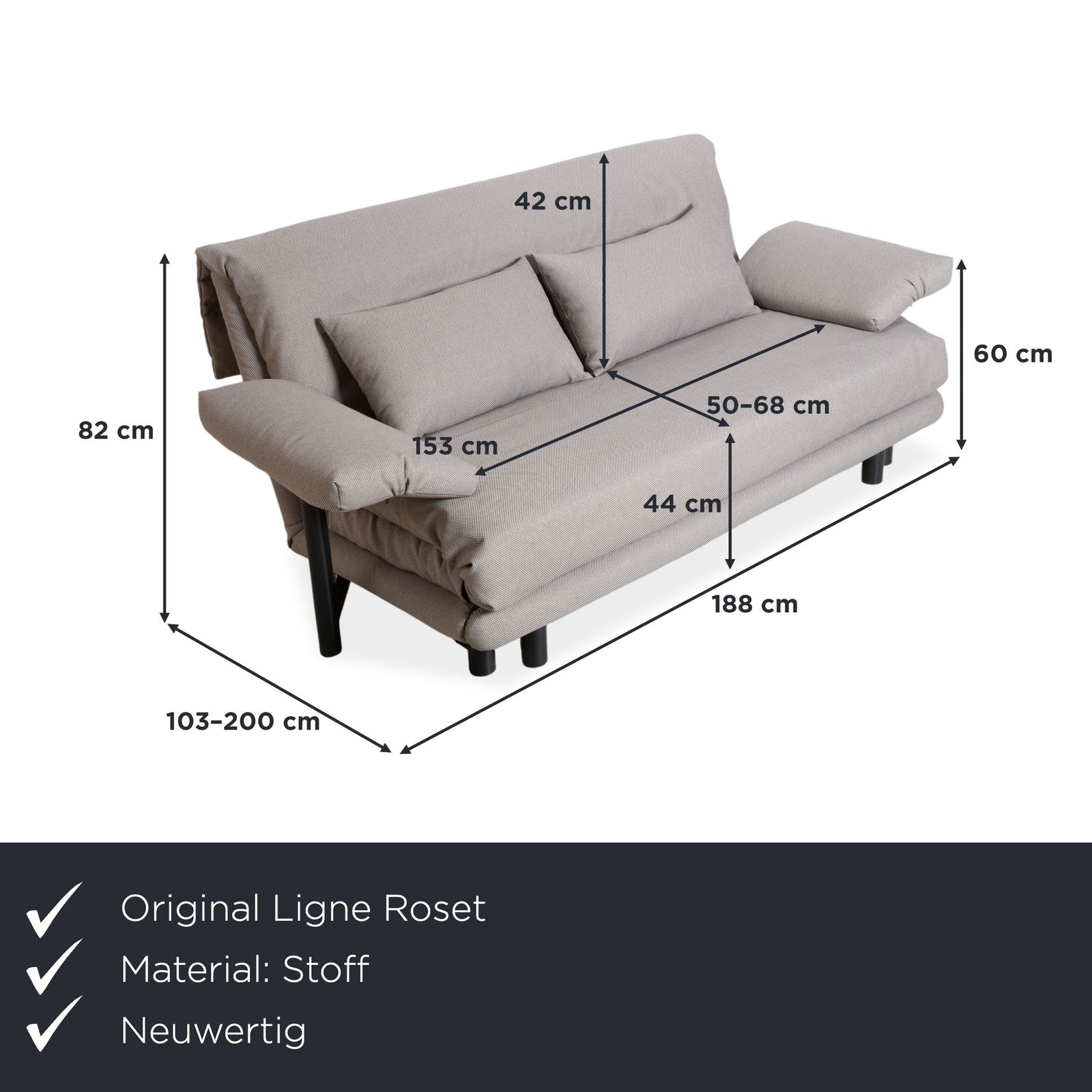 Canapé Ligne Roset Multy 3 places en tissu gris, avec fonction couchage photo furniture