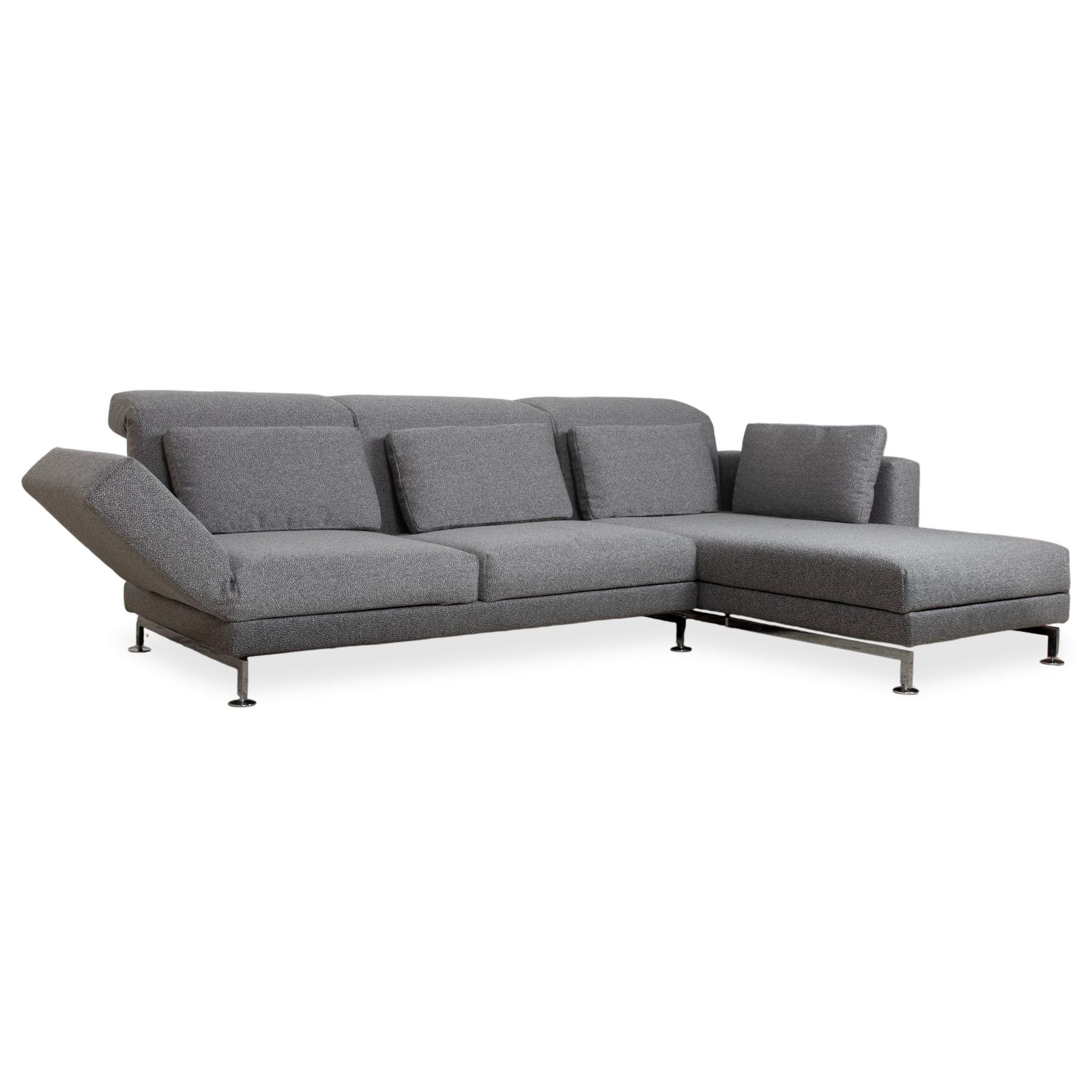 Brühl Moule Fabric Corner Sofa, Grey, Manual Reclining Function, Right Hand Chaise, Reupholstered In Glow 534