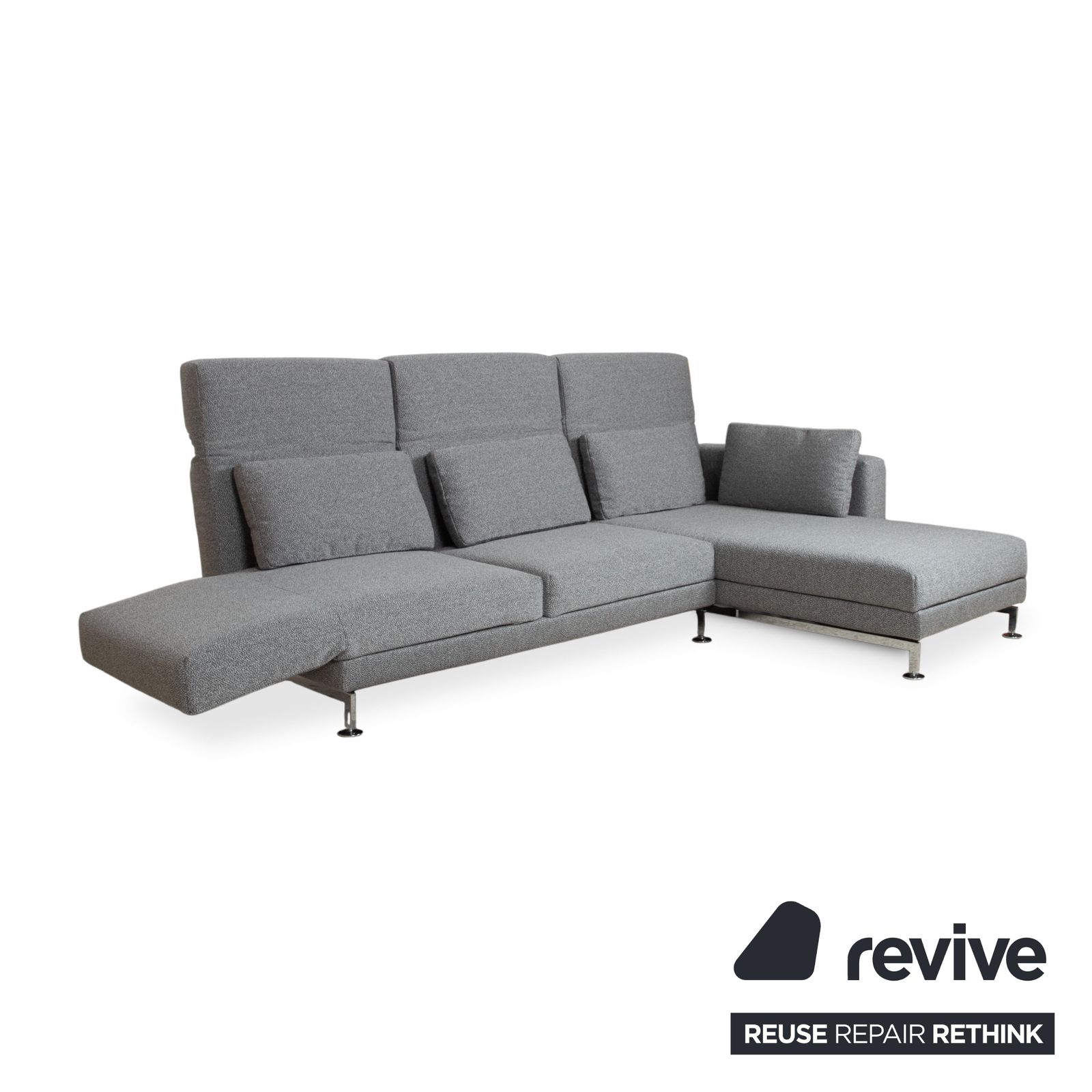 Brühl Moule Fabric Corner Sofa, Grey, Manual Reclining Function, Right Hand Chaise, Reupholstered In Glow 534 photo 5477.0