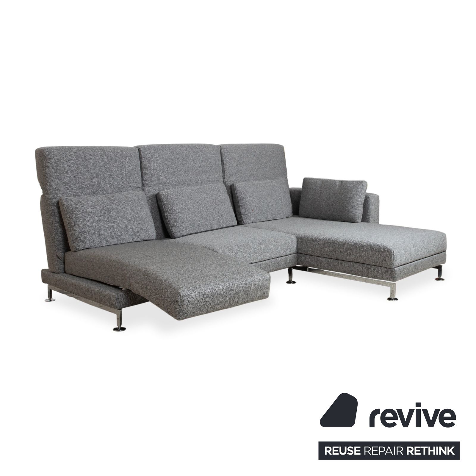 Brühl Moule Fabric Corner Sofa, Grey, Manual Reclining Function, Right Hand Chaise, Reupholstered In Glow 534 photo vinterior