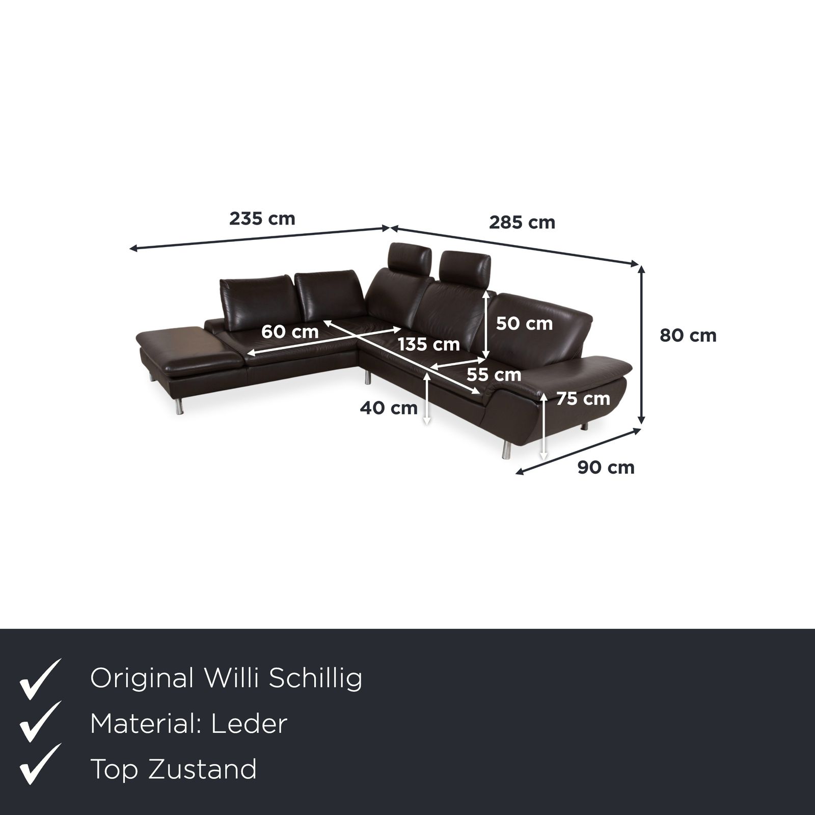 Canapé d'angle Willi Schillig en cuir brun, fonction manuelle photo furniture