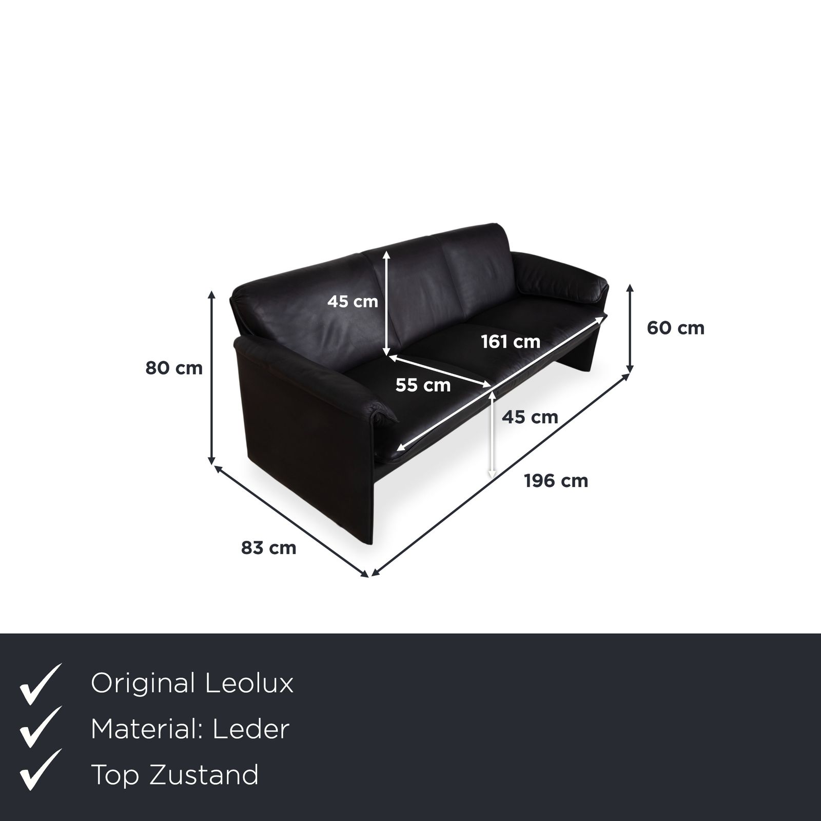 Canapé Leolux Bora 3 places en cuir noir photo furniture