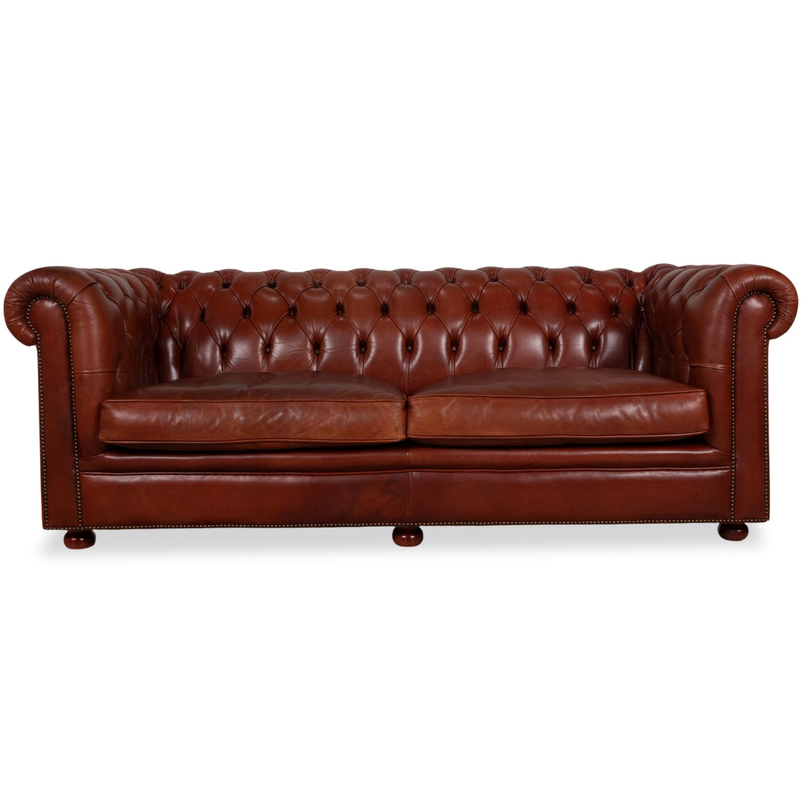 Canapé Chesterfield 3 places en cuir marron vintage
