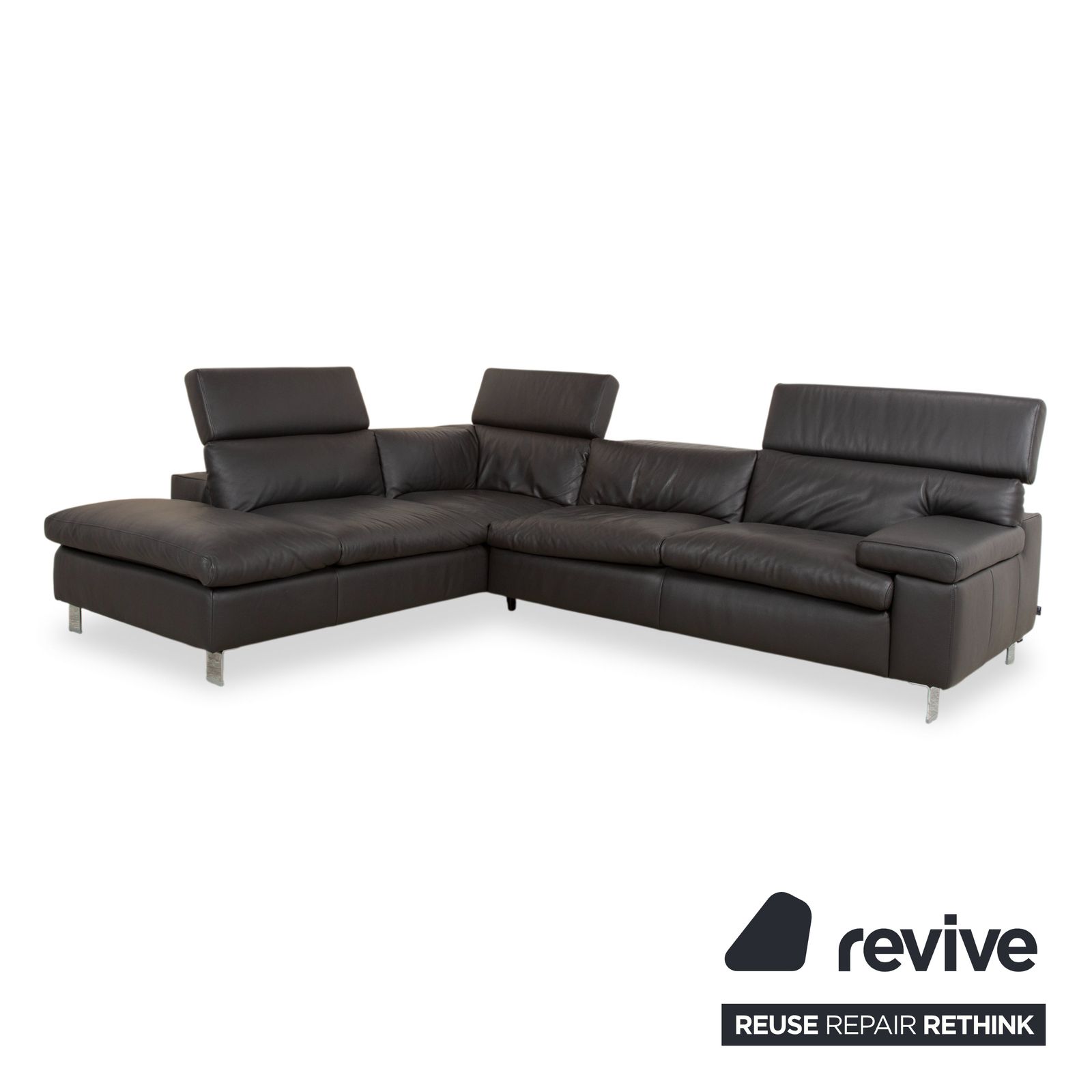 Canapé d'angle Ewald Schillig Courage en cuir et chrome, gris anthracite, fonction manuelle photo 2123.0