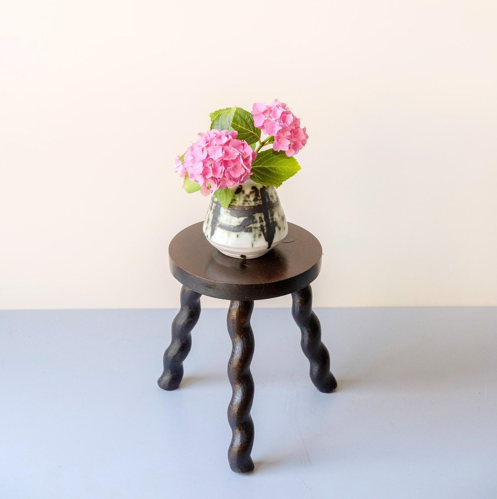 Antique Barley Twist Milking Stool   Handcrafted Oak Plant Stand   Rustic French Country Stool photo 196.0