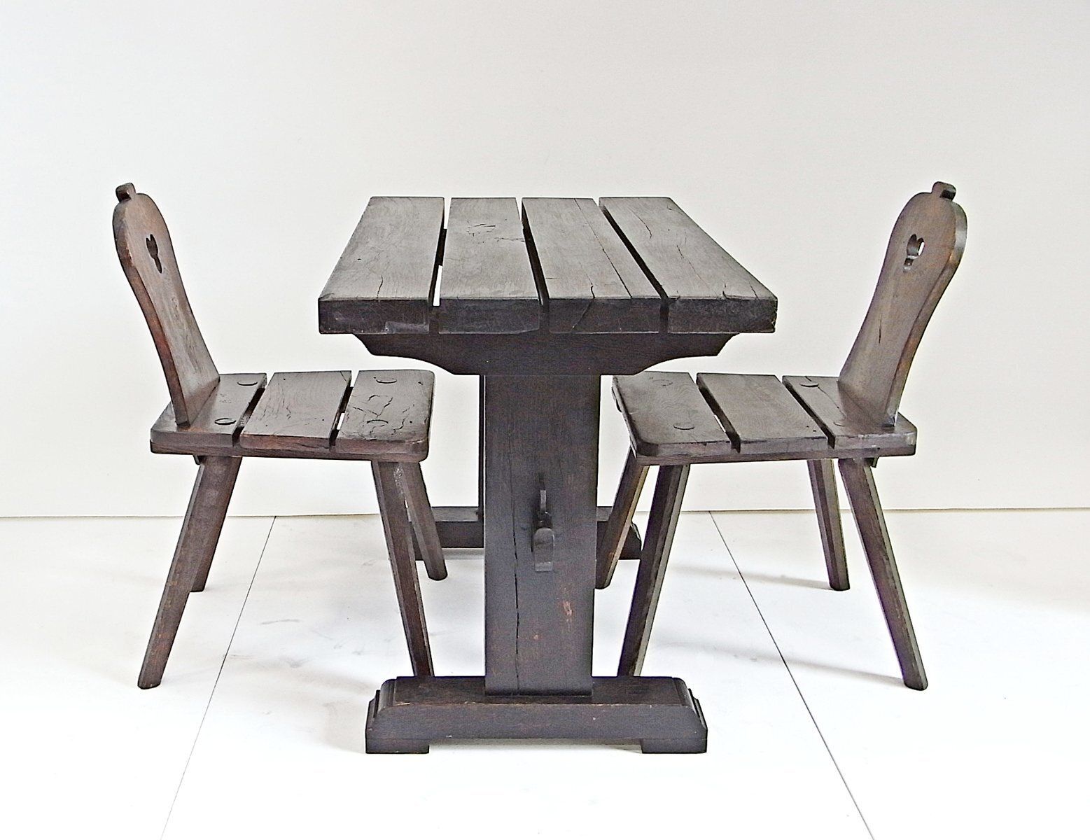 Alfons tuintafel met stoelen van massief eiken, jaren 1970, set van 3