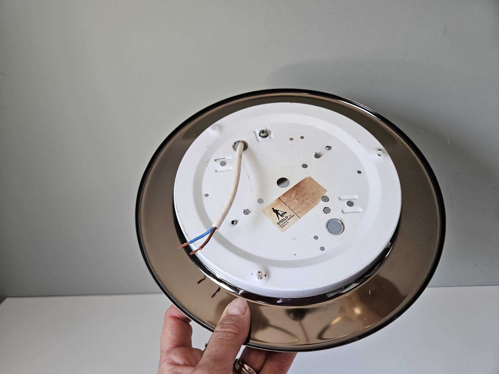 Vintage Minimalist Flush Mount Ceiling Light | Opaline Glass & Chrome | Mid Century Modern photo 80.0