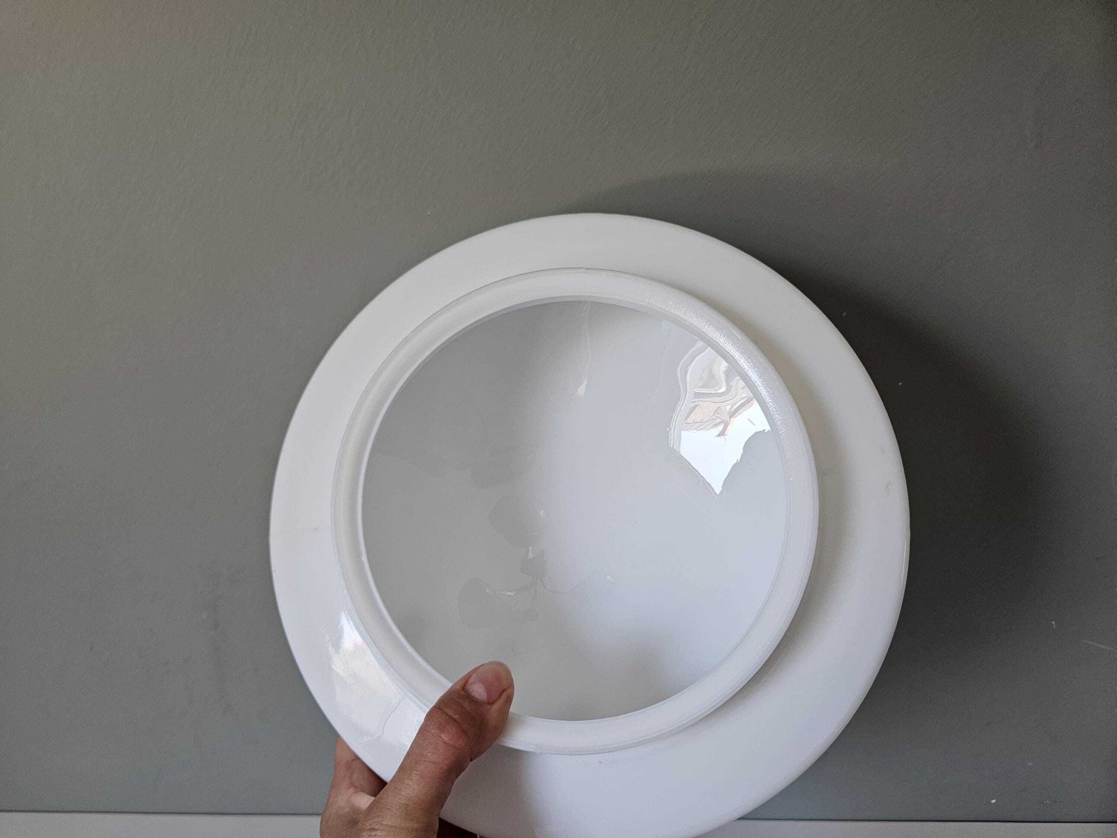 photo buy Vintage Minimalist Flush Mount Ceiling Light | Opaline Glass & Chrome | Mid Century Modern