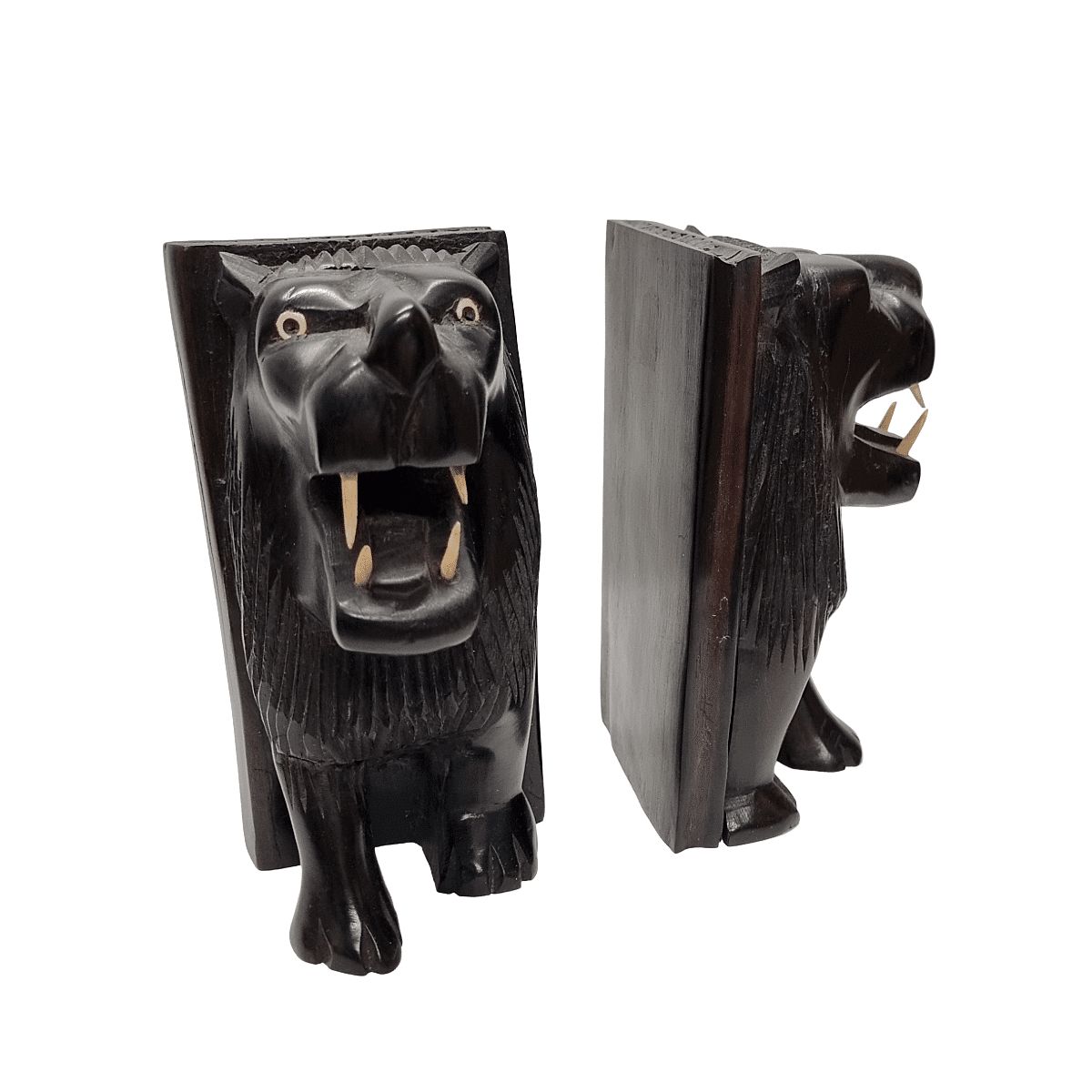 Serre-livres africains en ébène | Lions sculptés à la main, années 1970 photo furniture