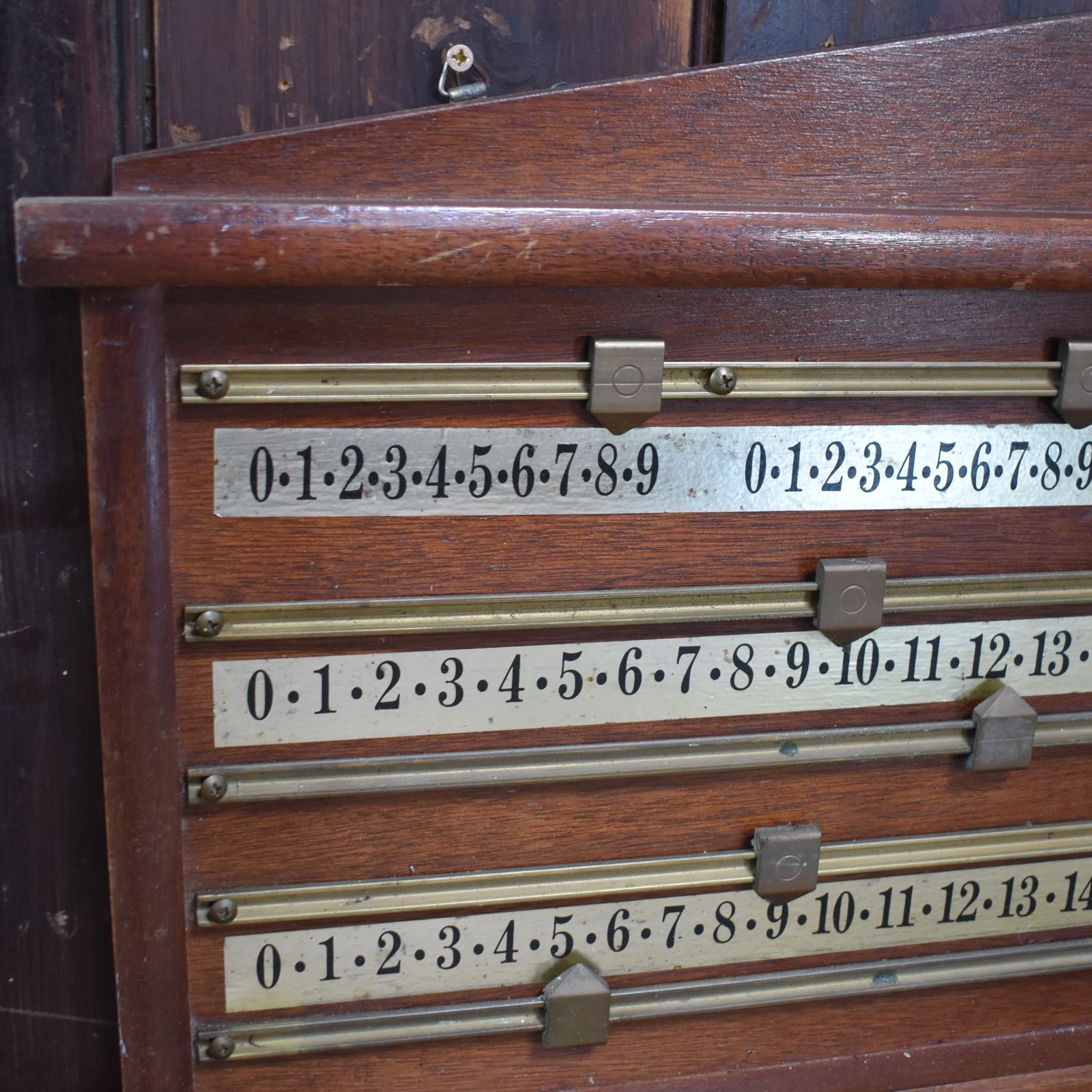 Antique 1900s Mahogany Brass Sliders Four Player Billiards Snooker Scoreboard photo 125.0