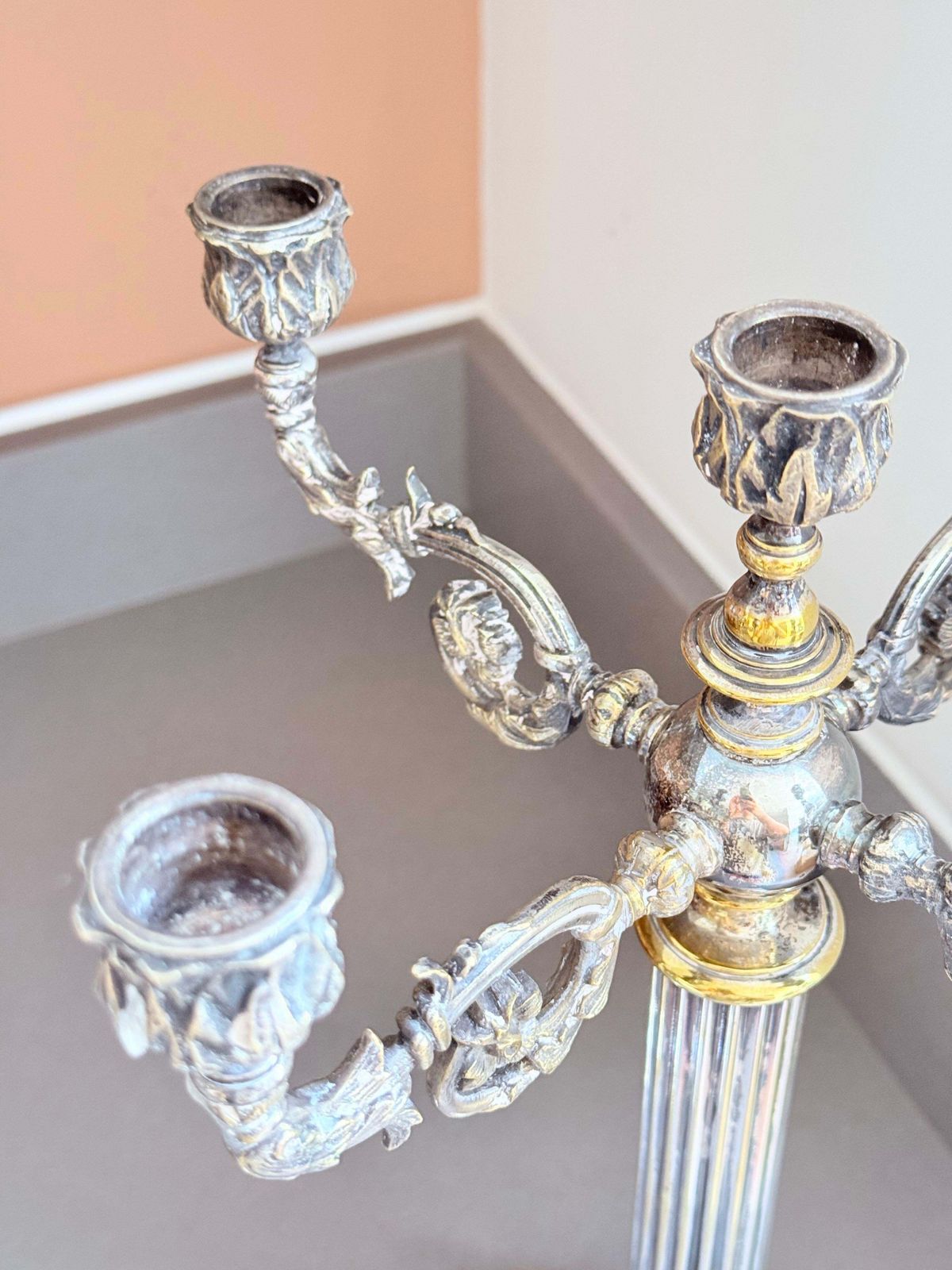 Pair Of Antique Candle Holder Swedish Silver Plate Decorative Luxury Candelabra photo vinterior