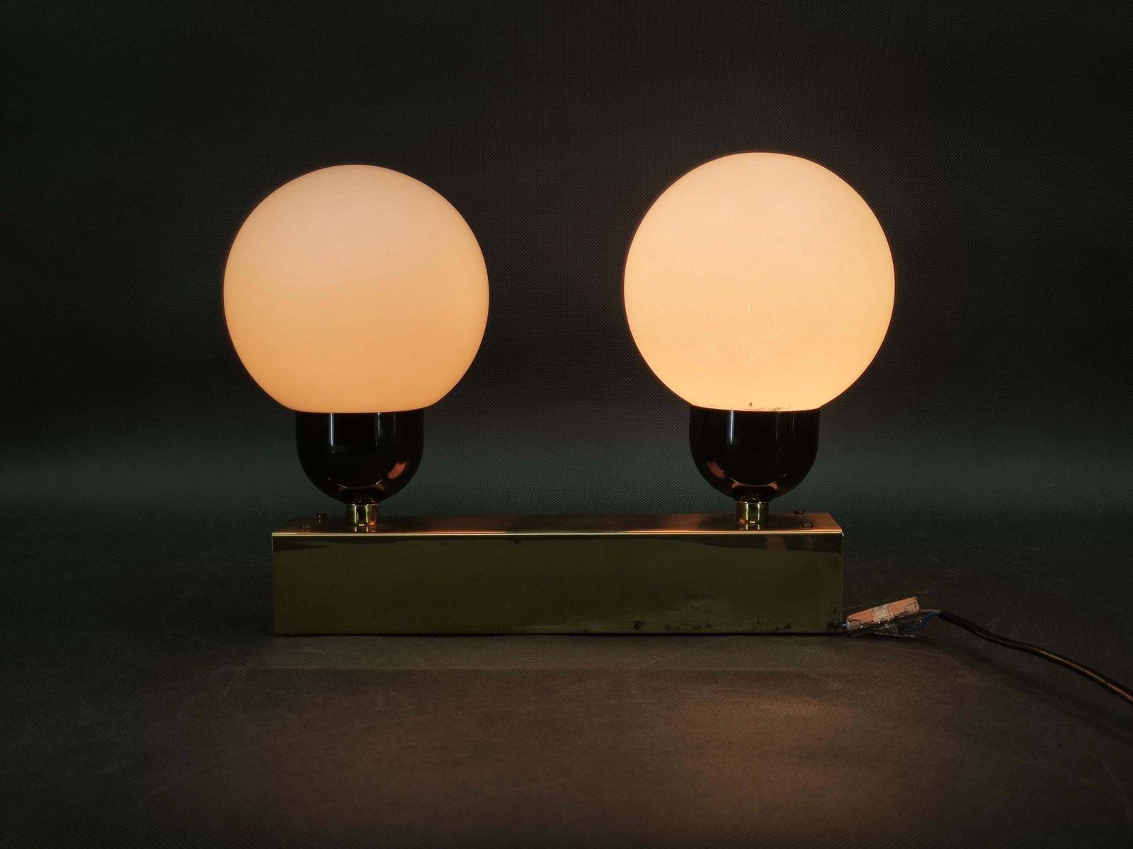 Kamenický šenov Brass Double Globe Wall Light, Czechoslovakia, 1970s photo for sale