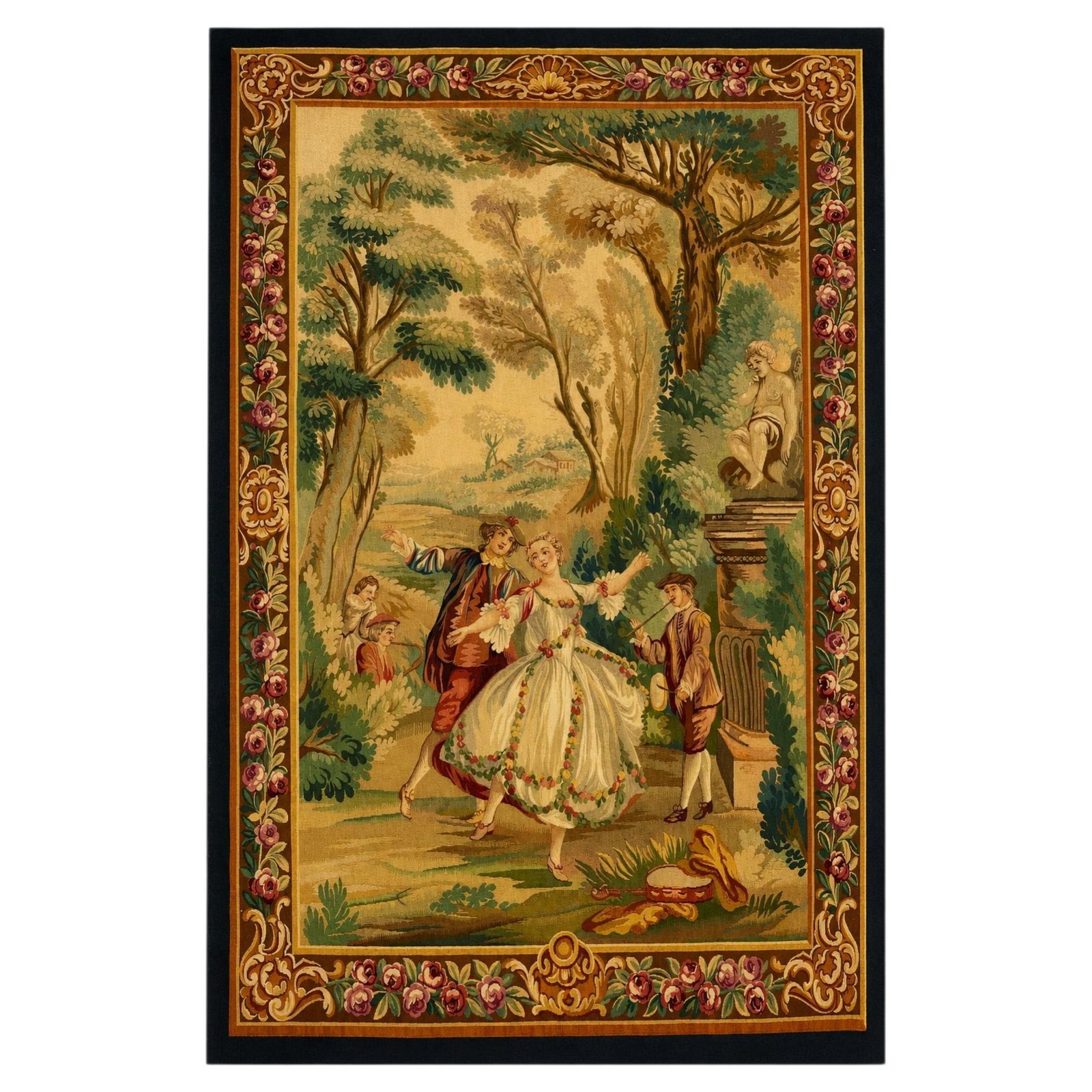 Elegant French Style Verdure & Romantic Court Scene Wool Tapestry Wall Hanging