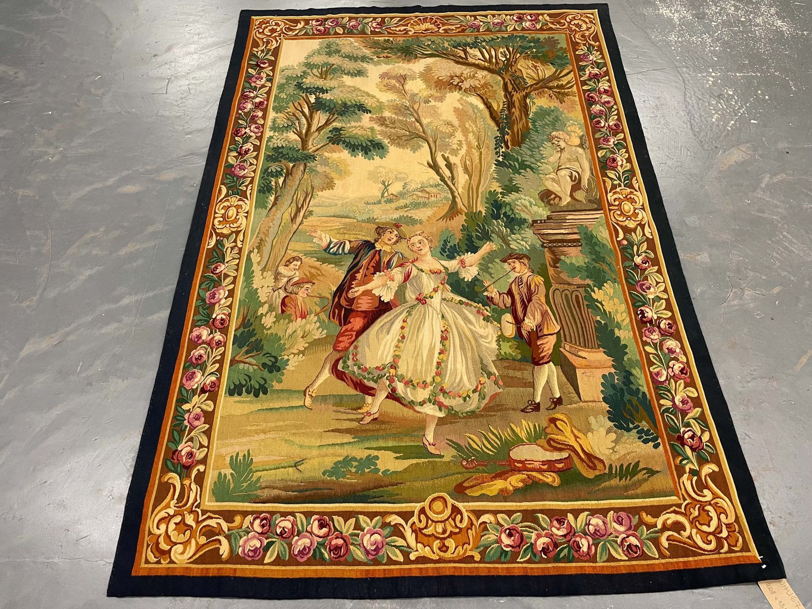 Elegant French Style Verdure & Romantic Court Scene Wool Tapestry Wall Hanging photo for sale