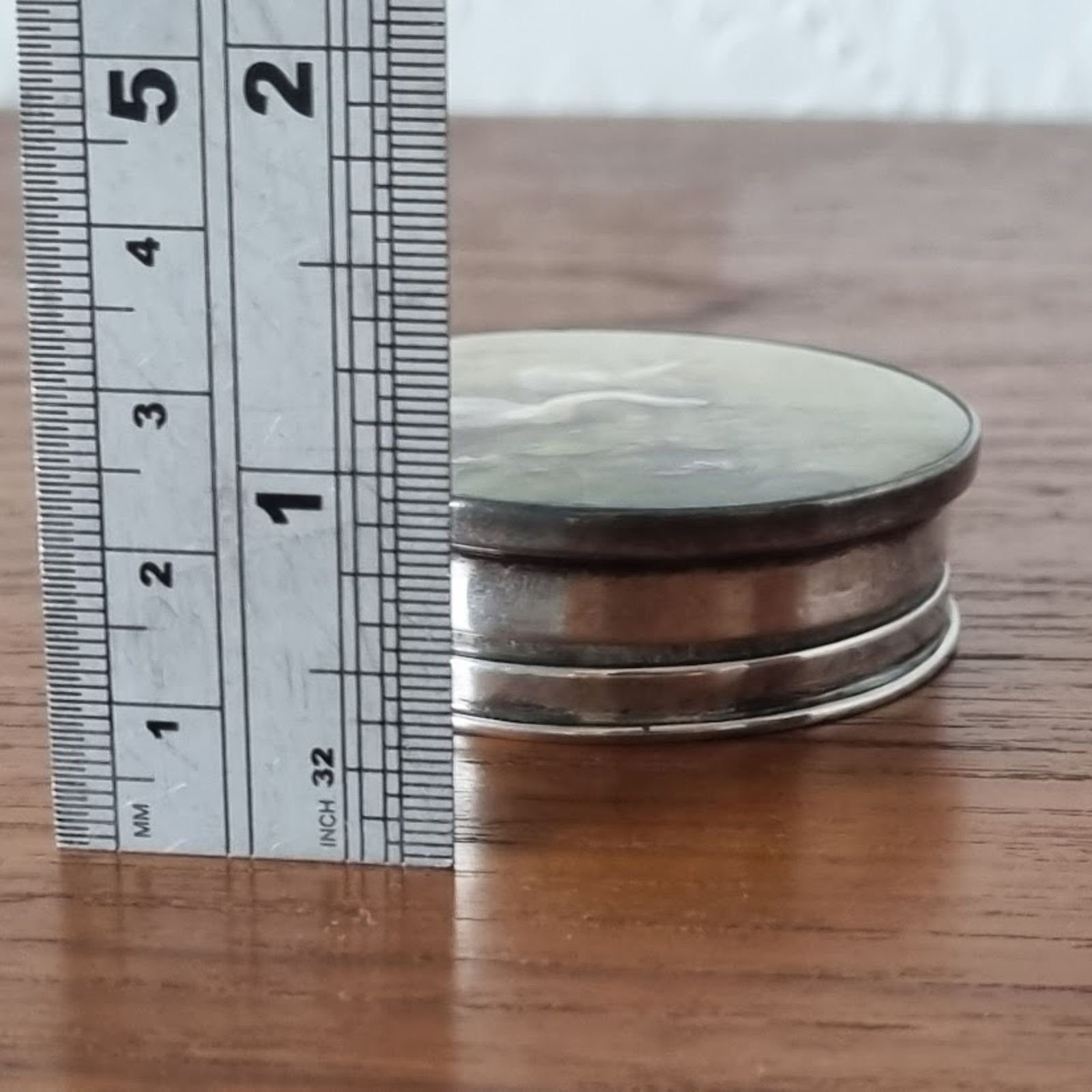 photo vintage 1926 Sterling Zilver Email Zwaan Compact Spiegel van Sanders & Mackenzie
