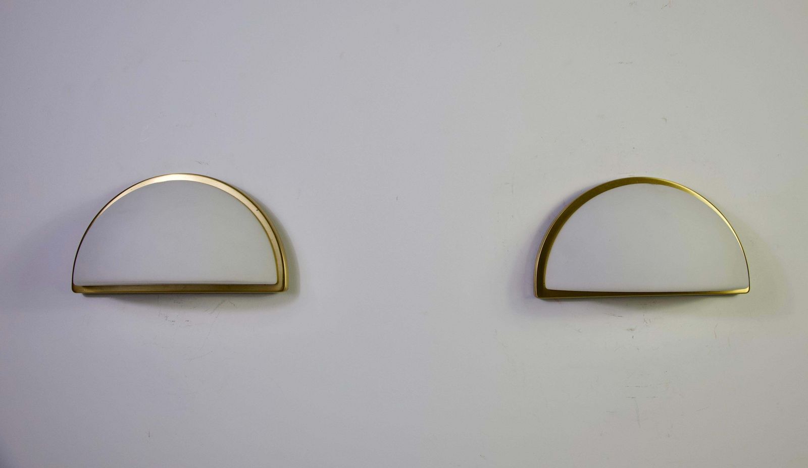 Paar messing en opaalglaze wandlampen van Peill & Putzler, jaren 1970, Duitsland photo furniture