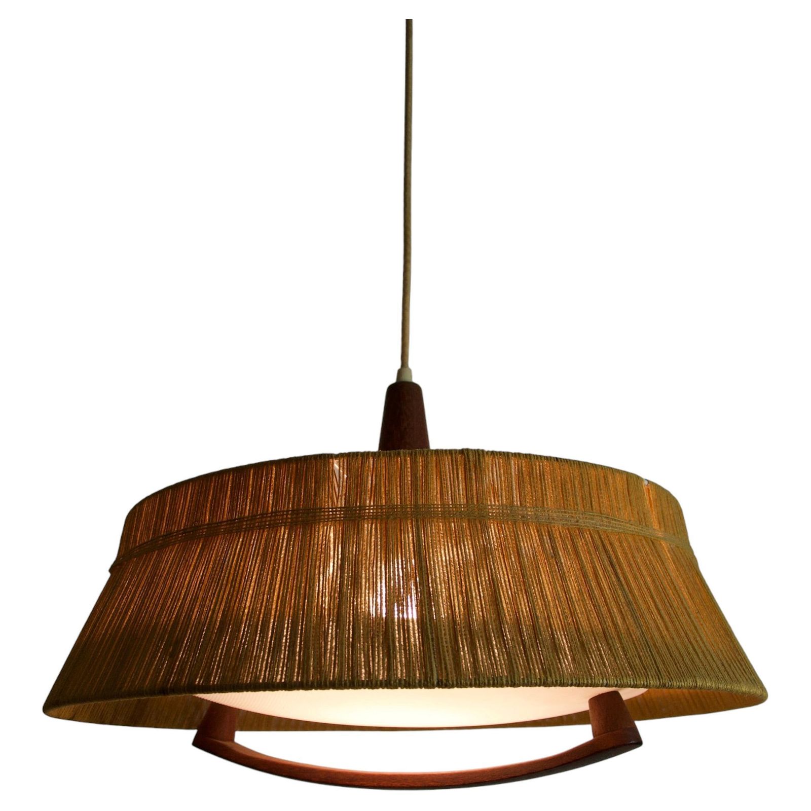 Mid-Century Teak en Koordkap Hanglamp van Temde, 1960