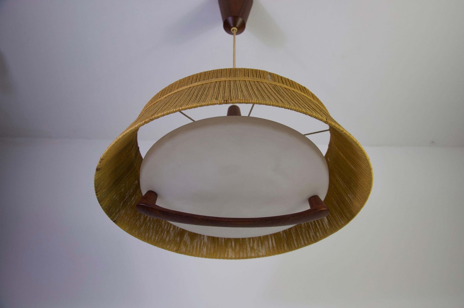 Mid-Century Teak en Koordkap Hanglamp van Temde, 1960 photo vinterior