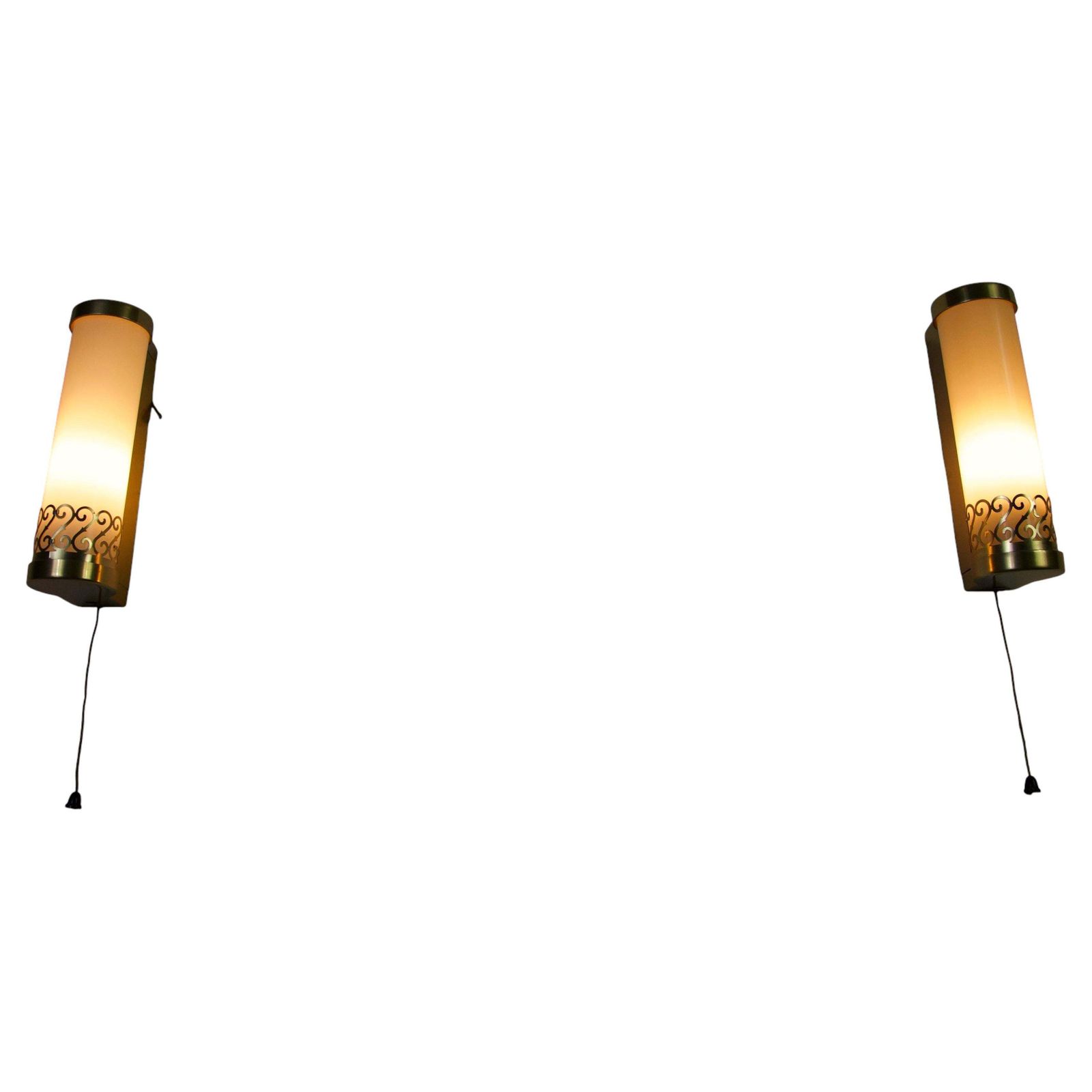 Pair Of Brass And Glass Wall Lamps, Italy, 1960s