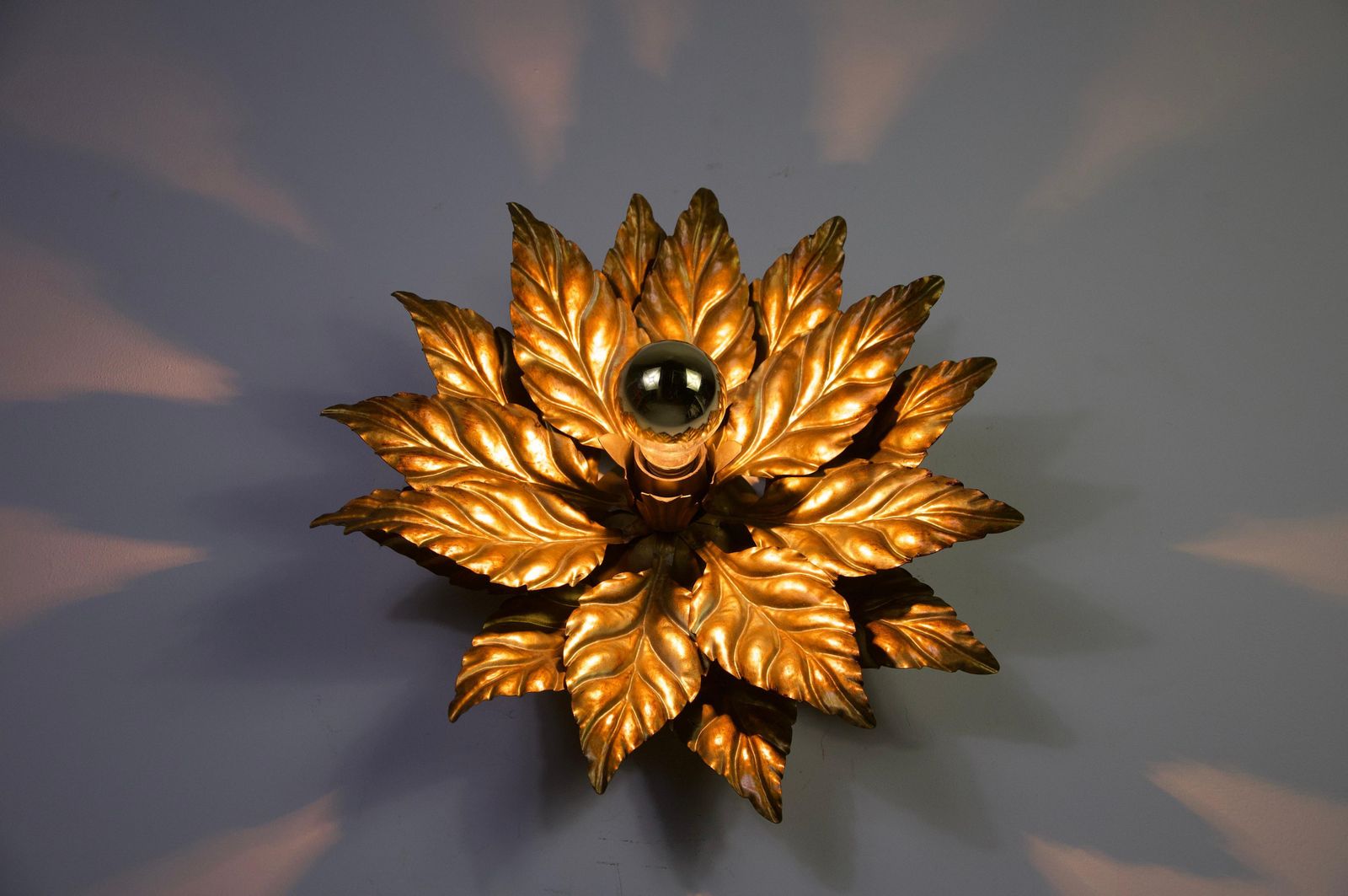 photo vintage 1 Van 3 Bloemvormige Wandlamp Of Plafondlamp Van Hans Kögl, Duitsland, jaren 1960
