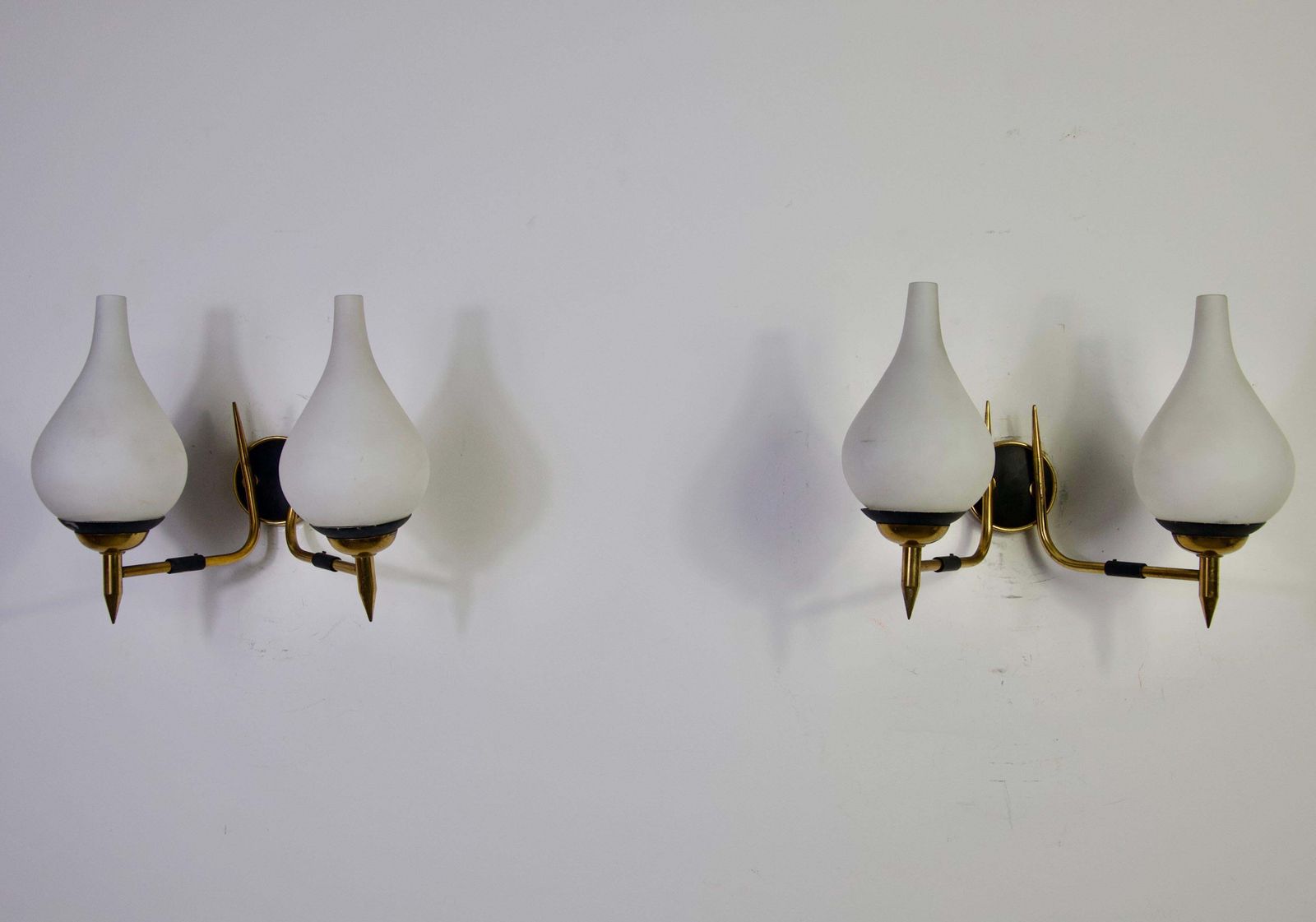 Mid Century Brass And Opaline Wall Lamps By Stilnovo, Italy, 1960s photo furniture