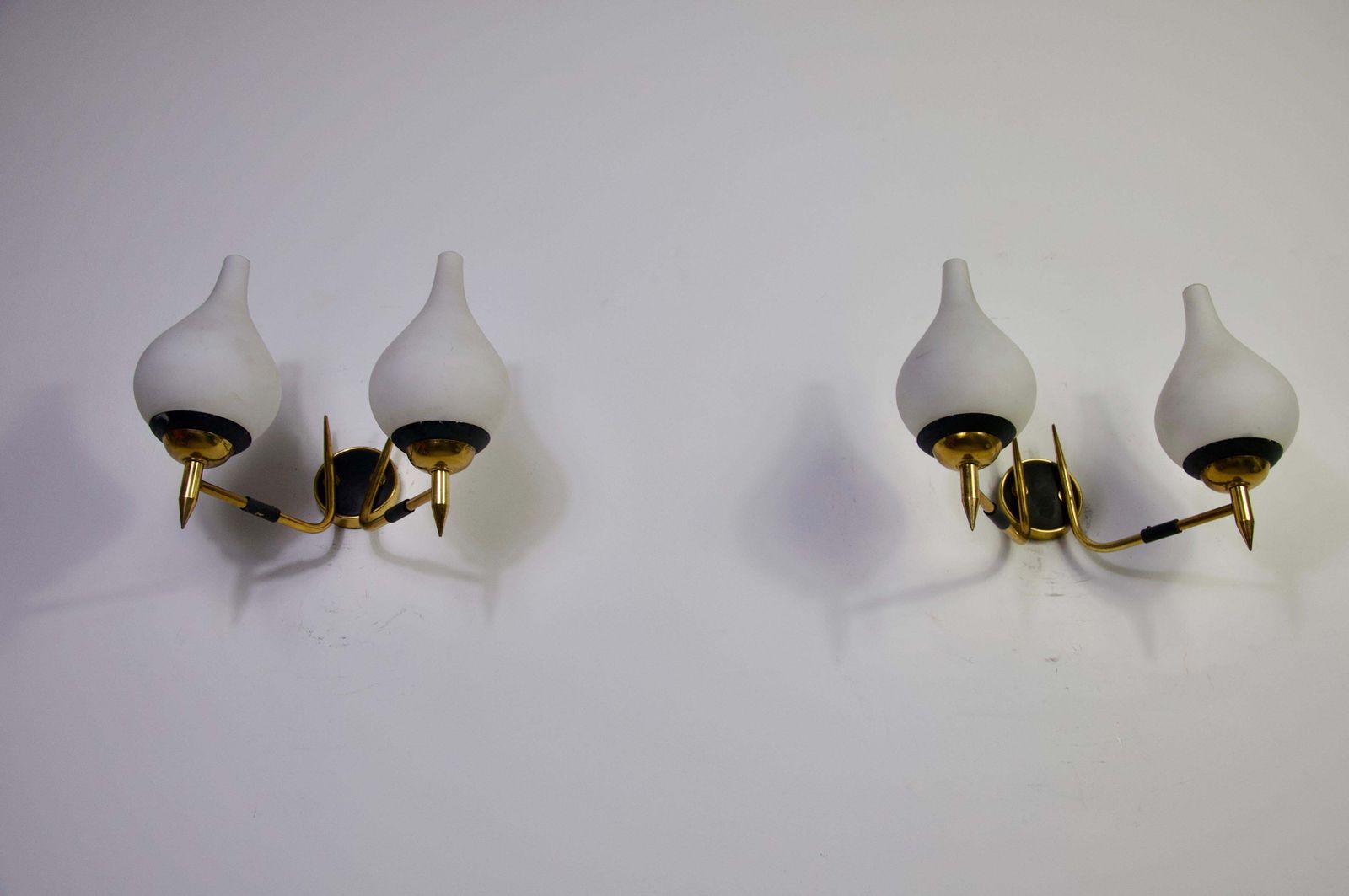 Mid Century Brass And Opaline Wall Lamps By Stilnovo, Italy, 1960s photo buy