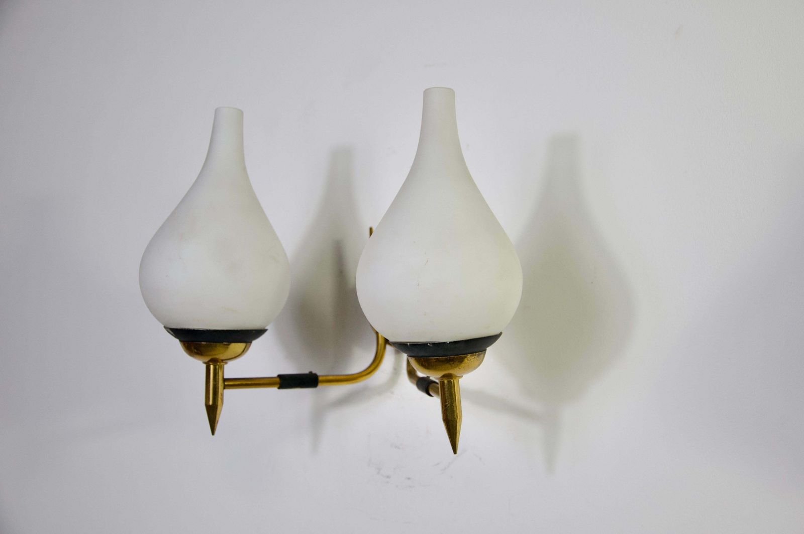 photo furniture Mid Century Brass And Opaline Wall Lamps By Stilnovo, Italy, 1960s