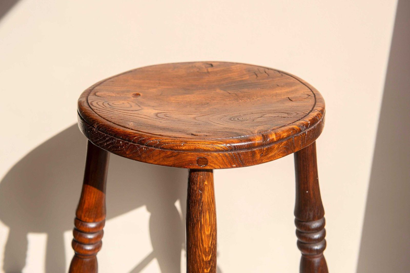 Home Decor 19th Century English Windsor Plant Stool   Antique Oak Country Stool   Rustic Farmhouse Pedestal photo
